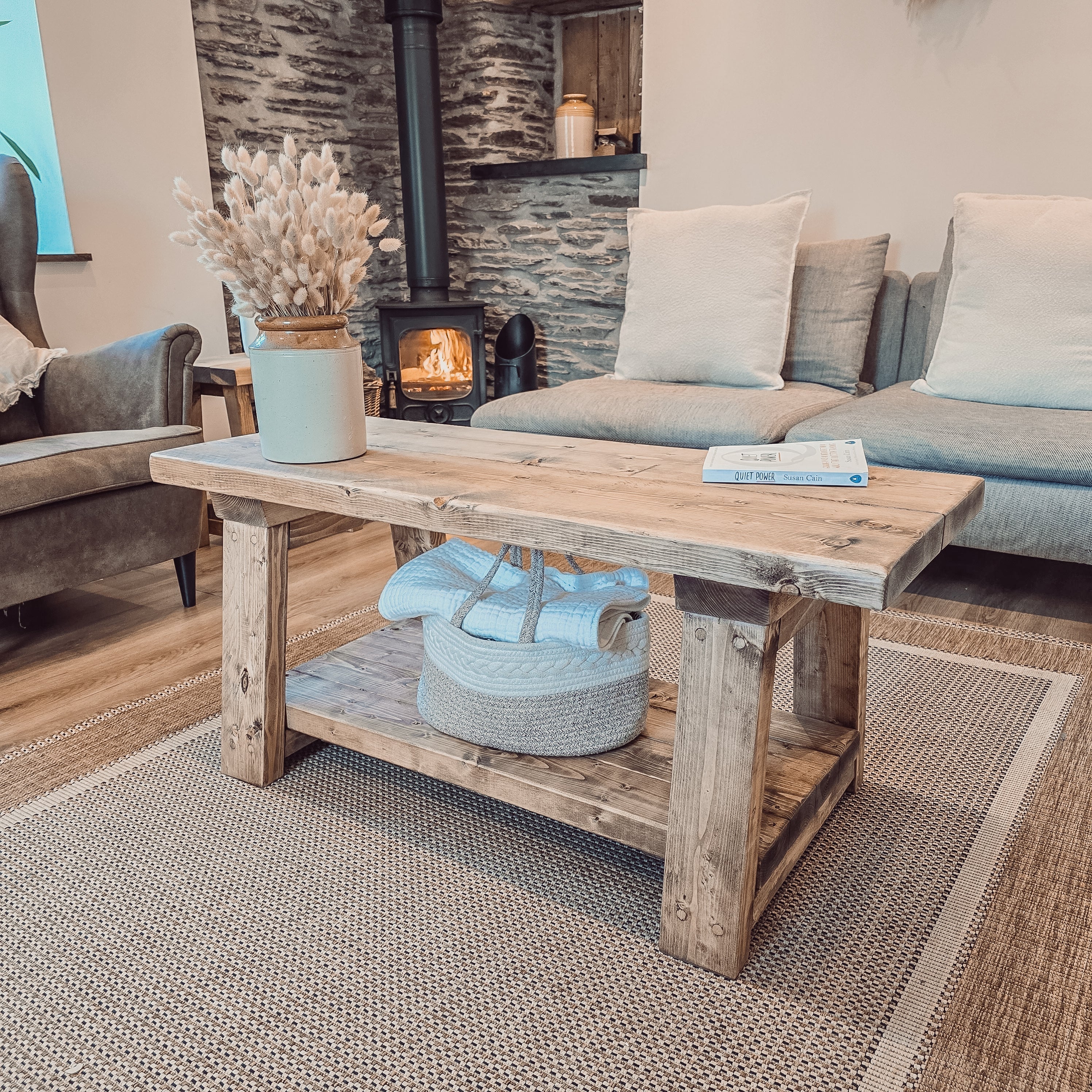 CARA Rustic Wooden Coffee Table With Shelf - My Store