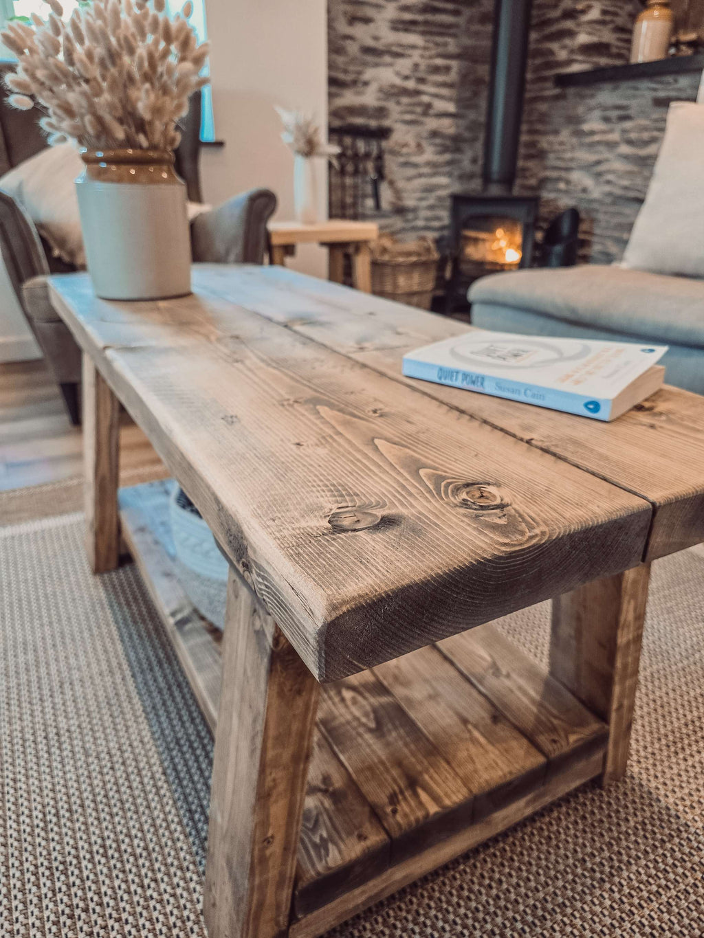 CARA Rustic Wooden Coffee Table With Shelf - My Store