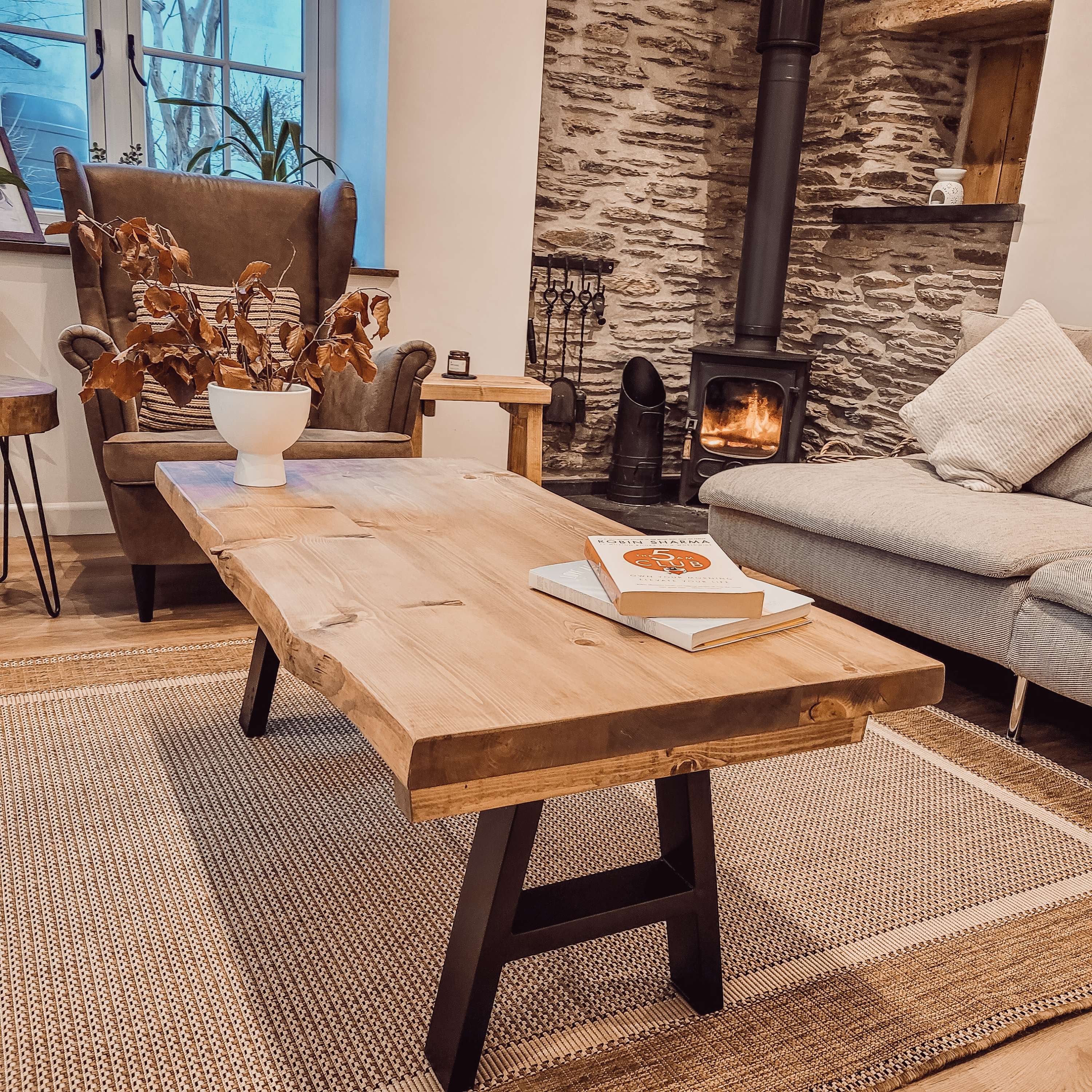 VELA Live / Waney Edge Coffee Table With Metal A Frame Legs - My Store