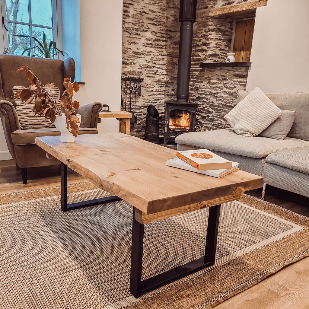 ALVA Live / Waney Edge Coffee Table With Metal Square Legs - My Store