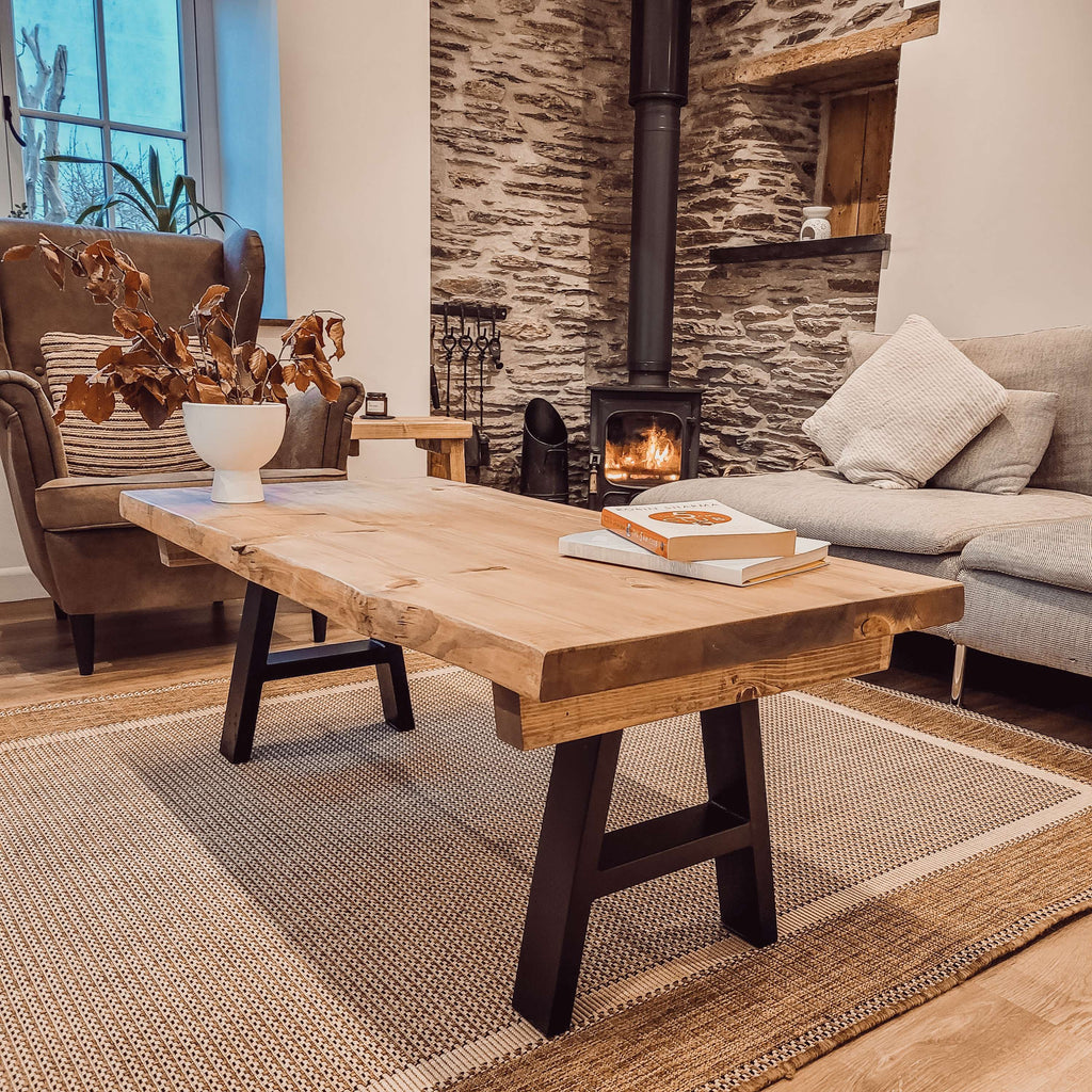 VELA Live / Waney Edge Coffee Table With Metal A Frame Legs - My Store
