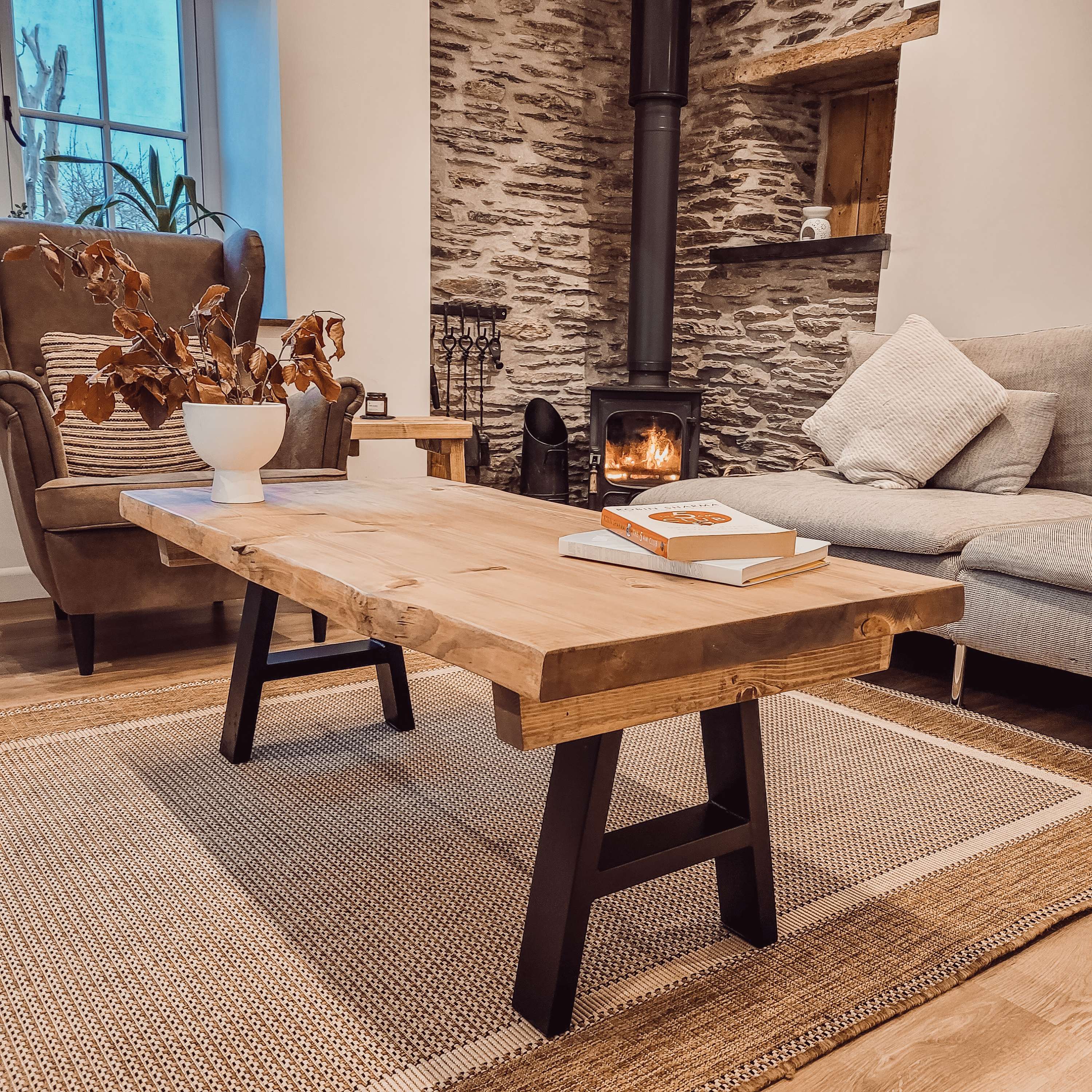 VELA Live / Waney Edge Coffee Table With Metal A Frame Legs - My Store