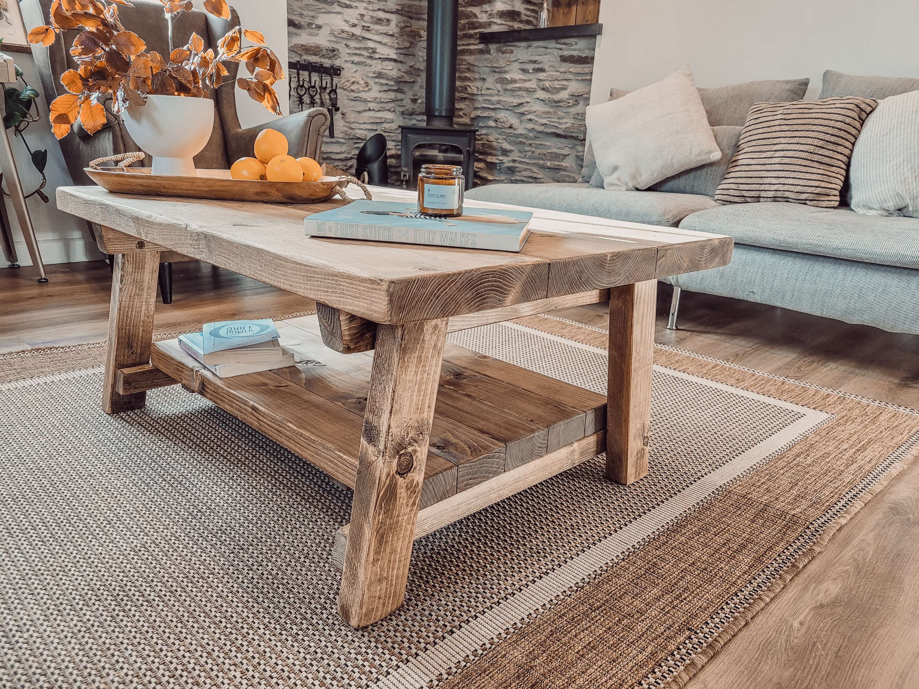 ARBA Rustic Wooden Coffee Table With Shelf - My Store