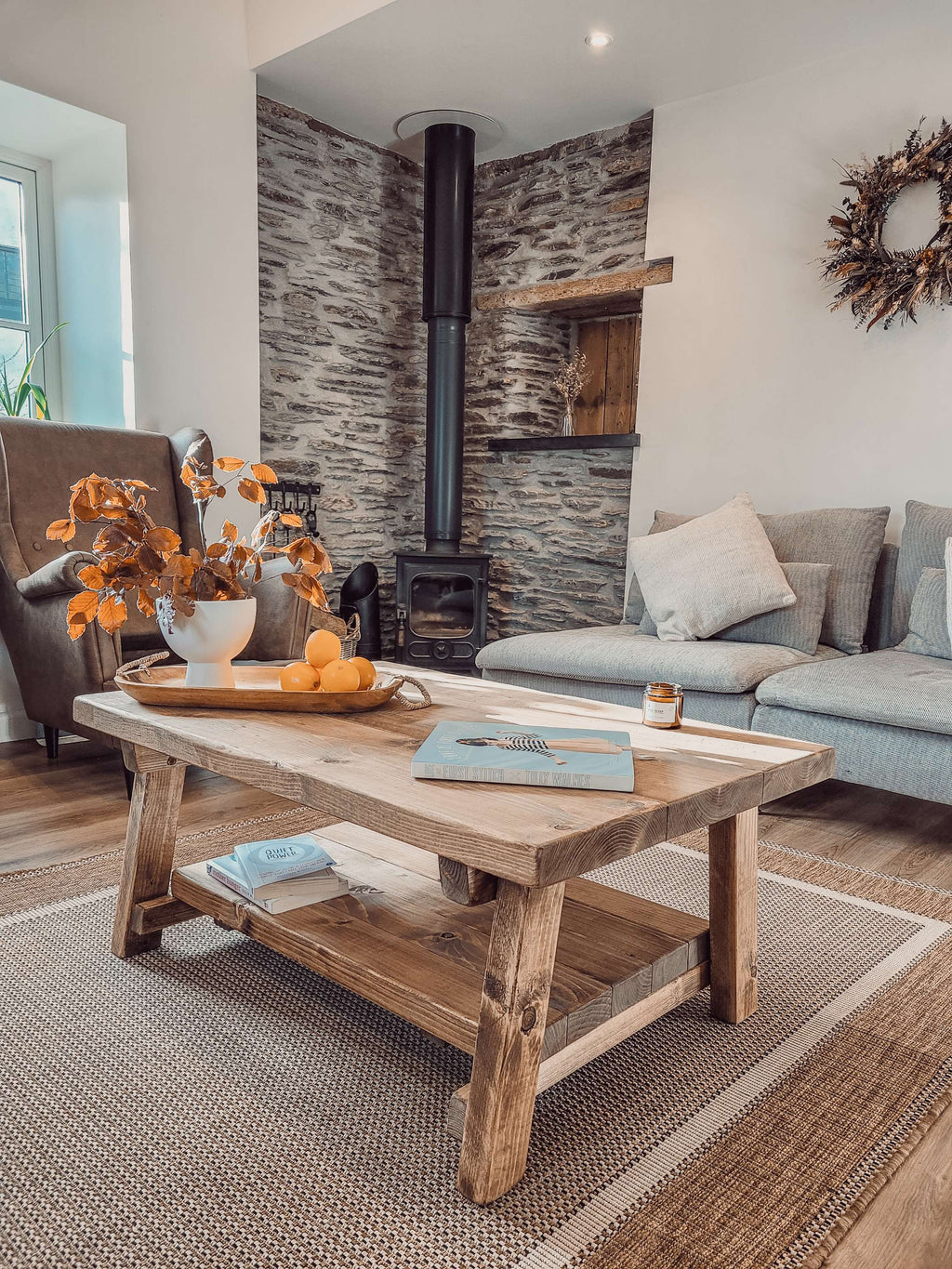 ARBA Rustic Wooden Coffee Table With Shelf - My Store