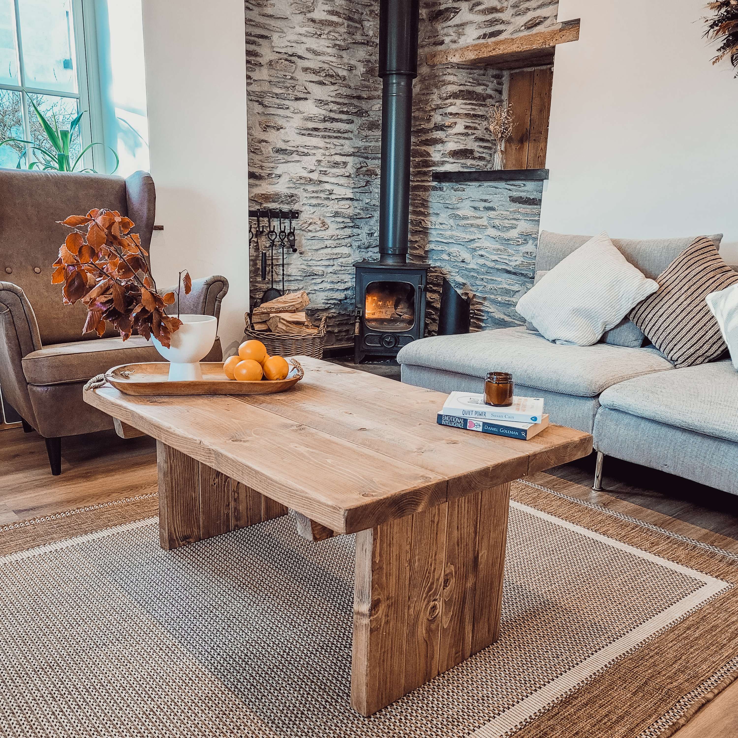 ORIAN Rustic Wooden Coffee Table With Square Legs - My Store