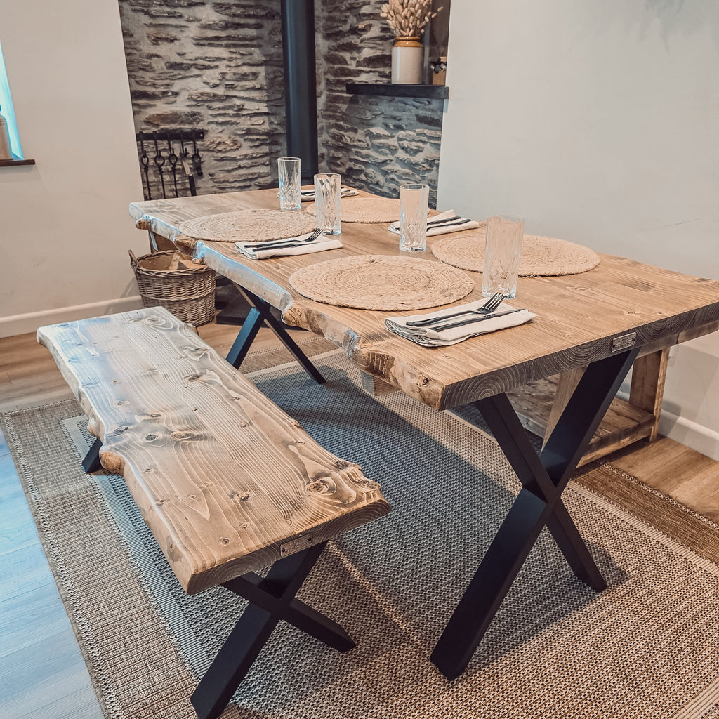Live / Waney Edge Dining Table With 4 Types of Metal Legs - My Store