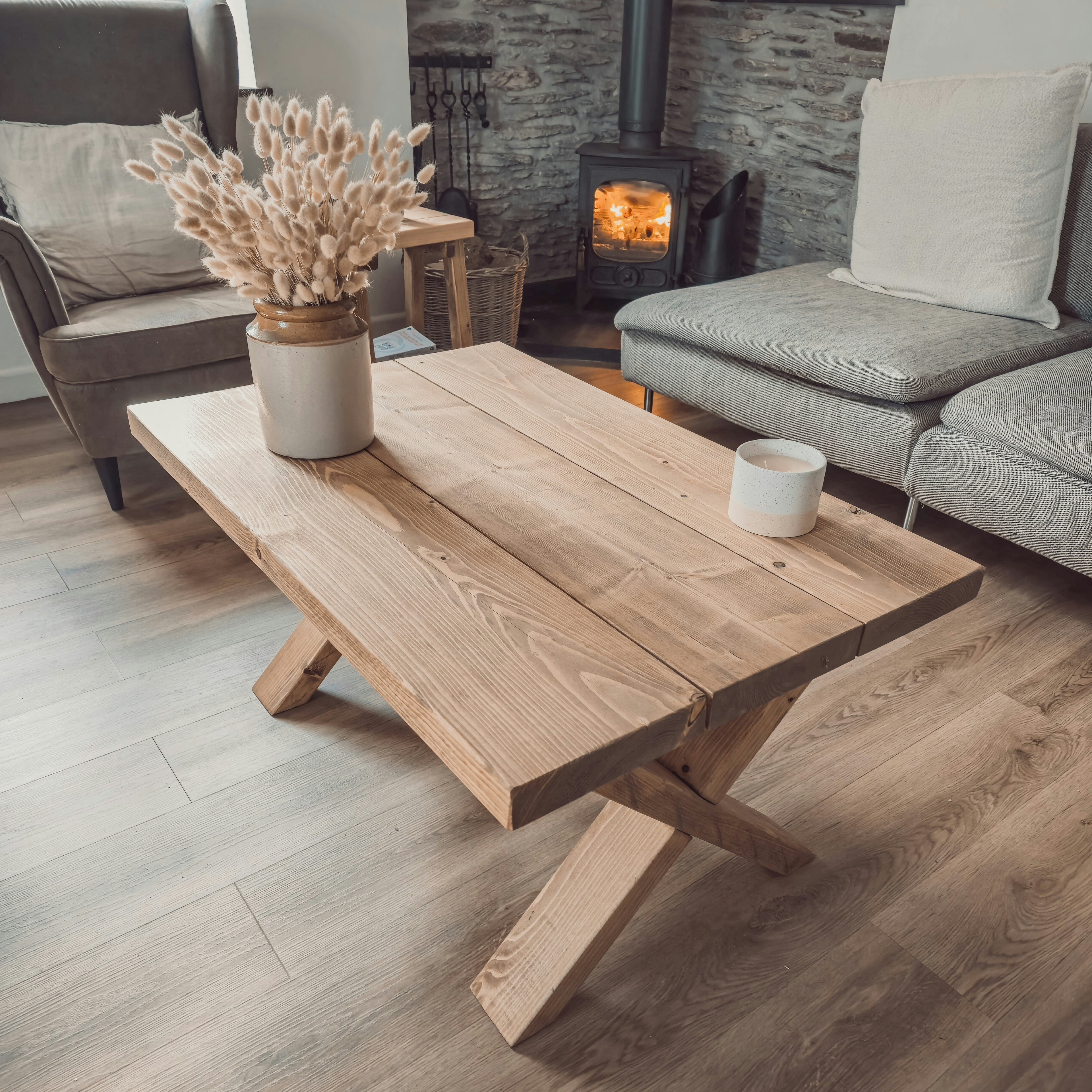 MAYA Solid Wood Cross Leg Farmhouse Coffee Table - My Store