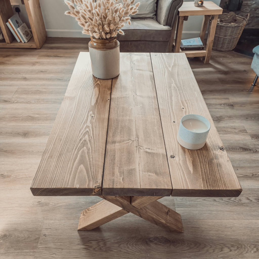 MAYA Solid Wood Cross Leg Farmhouse Coffee Table - My Store
