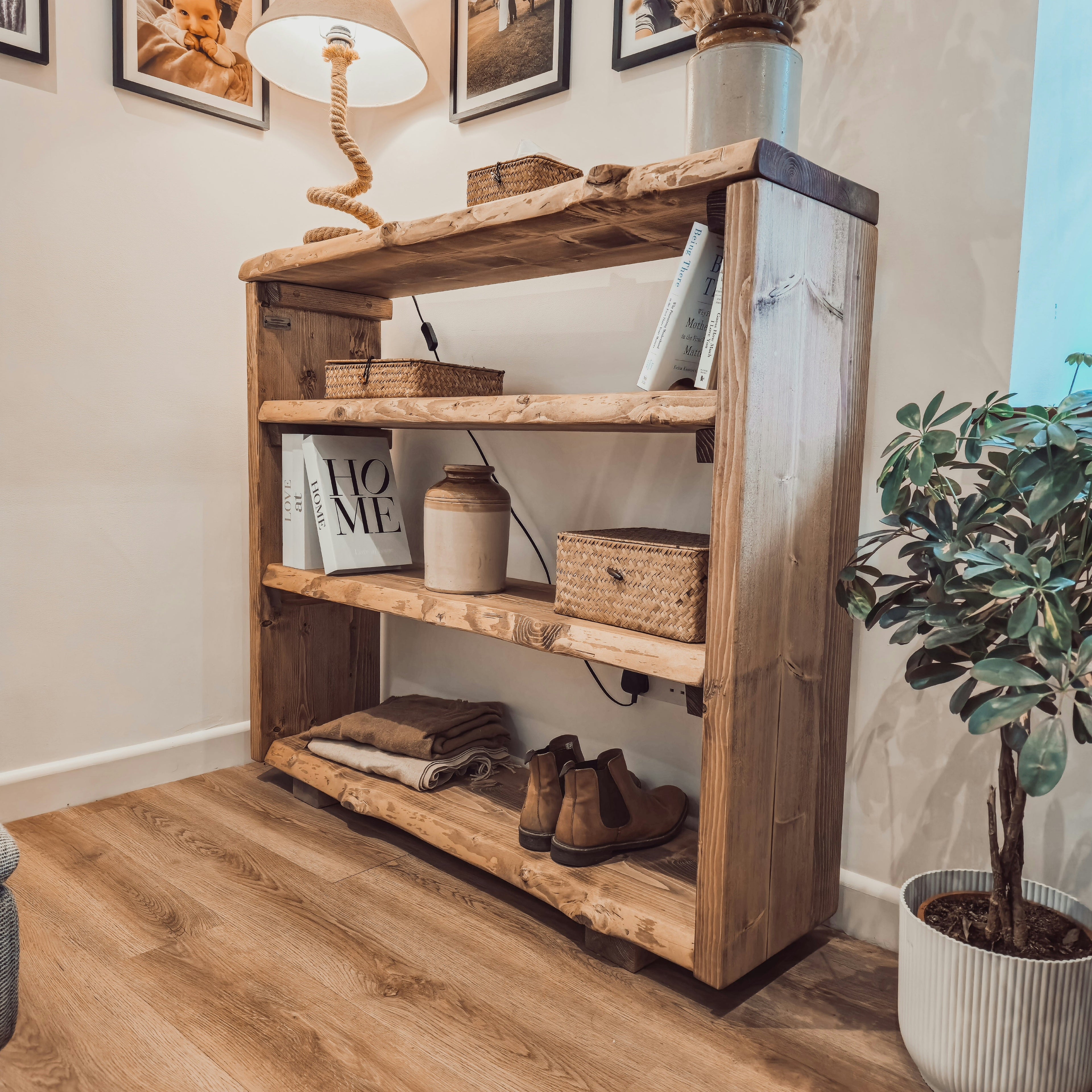 Live Edge Bookshelf / Shelving Unit / Waney Edge Bookshelf / Living Room Storage / Live Edge Shoe Storage Rustic Storage Unit Solid Wood Cottage Style - My Store