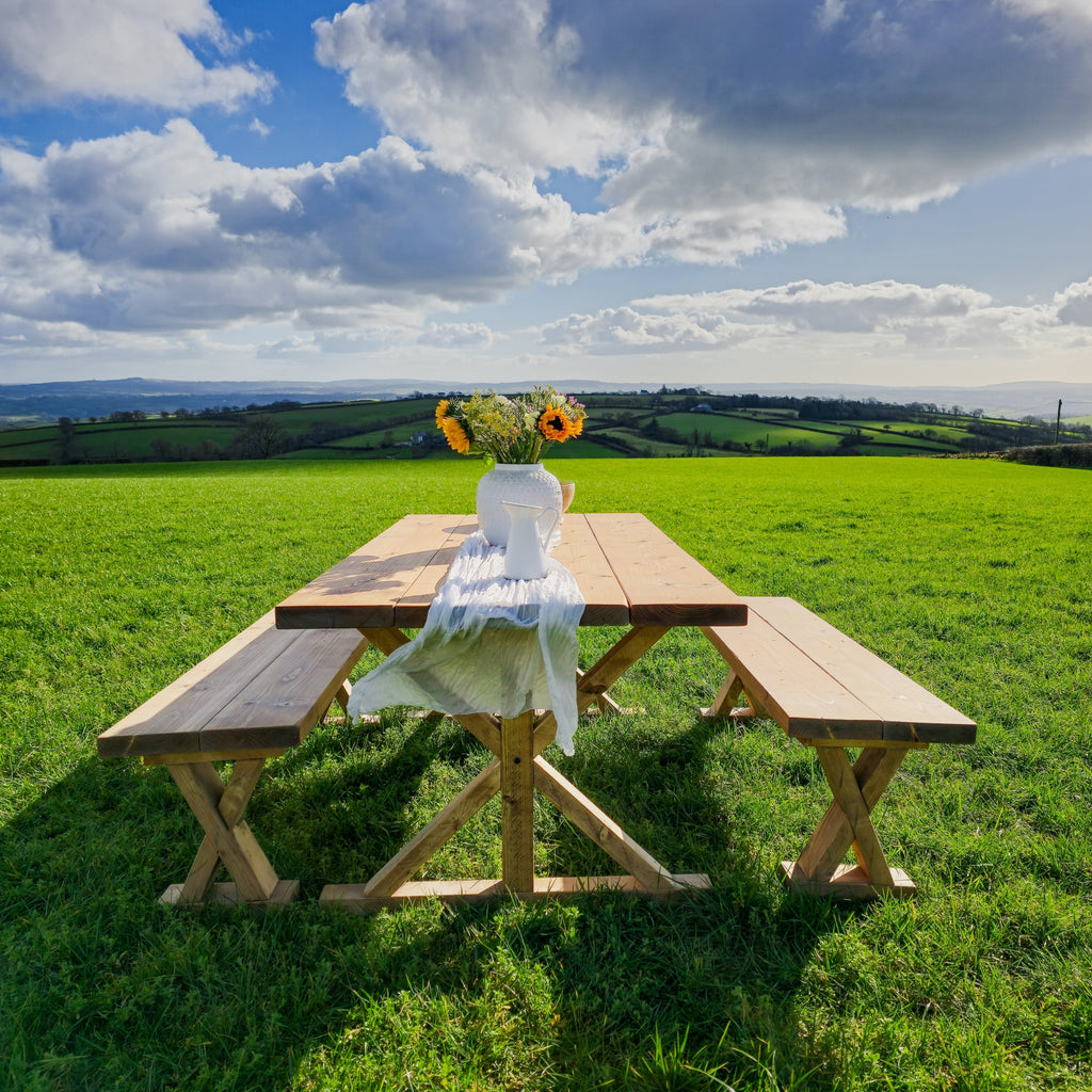 Outdoor Table With Timber Cross Legs and Bench - My Store