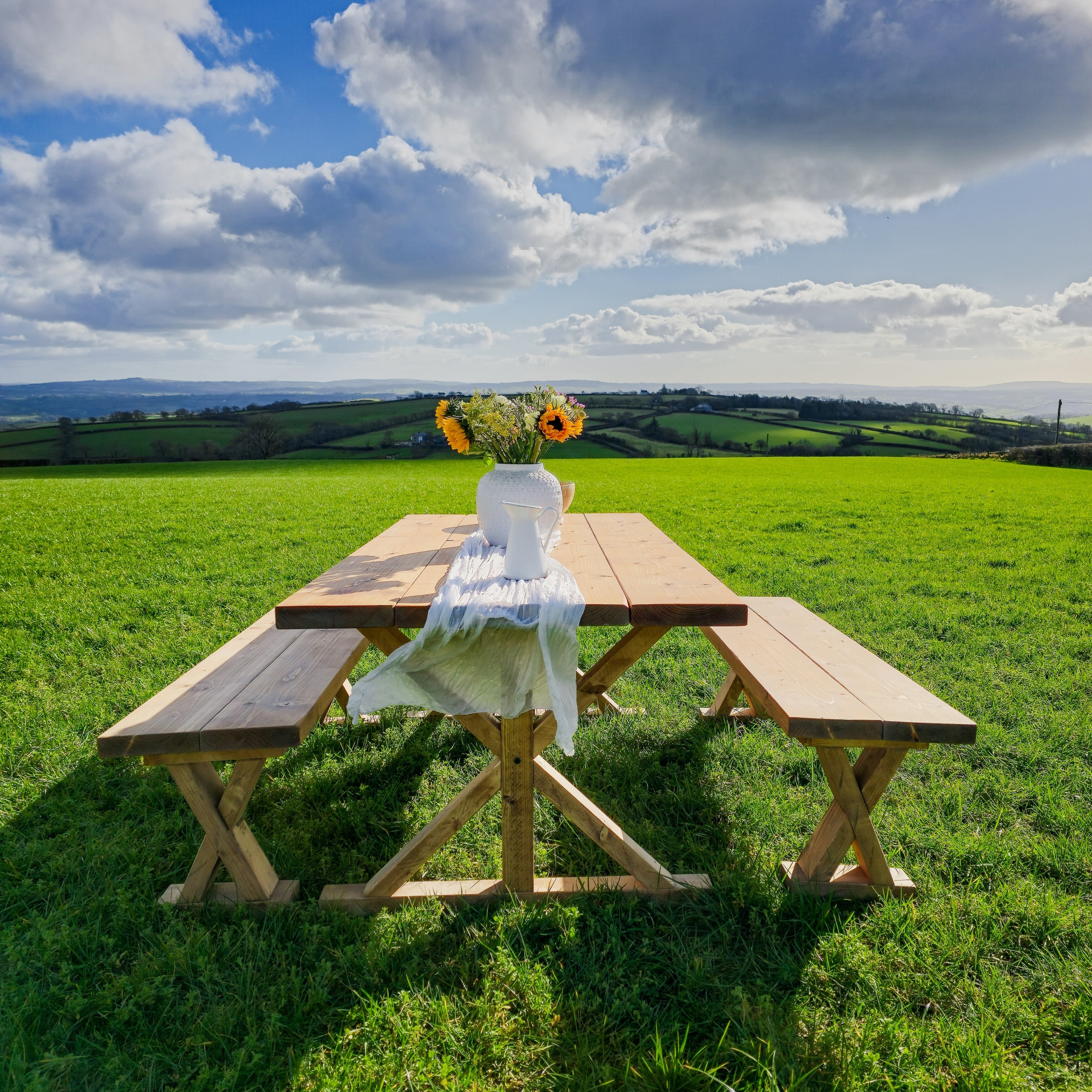 Outdoor Table With Timber Cross Legs and Bench - My Store