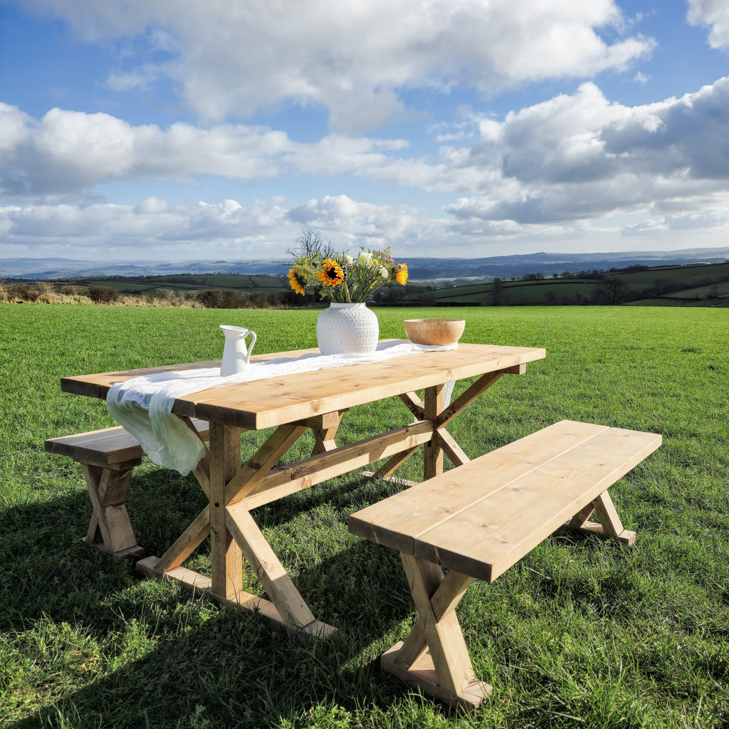 Outdoor Table With Timber Cross Legs and Bench - My Store