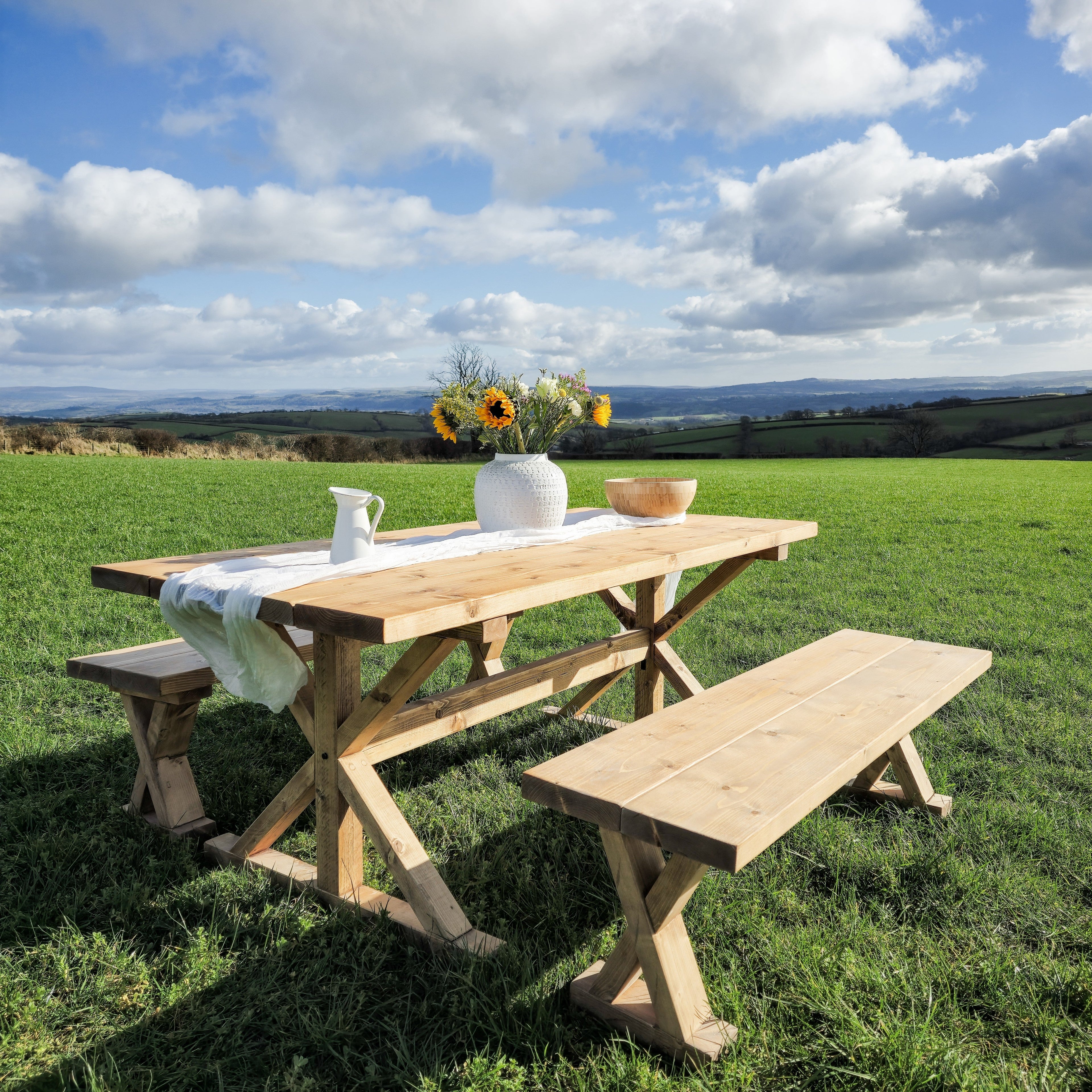 Outdoor Table With Timber Cross Legs and Bench - My Store