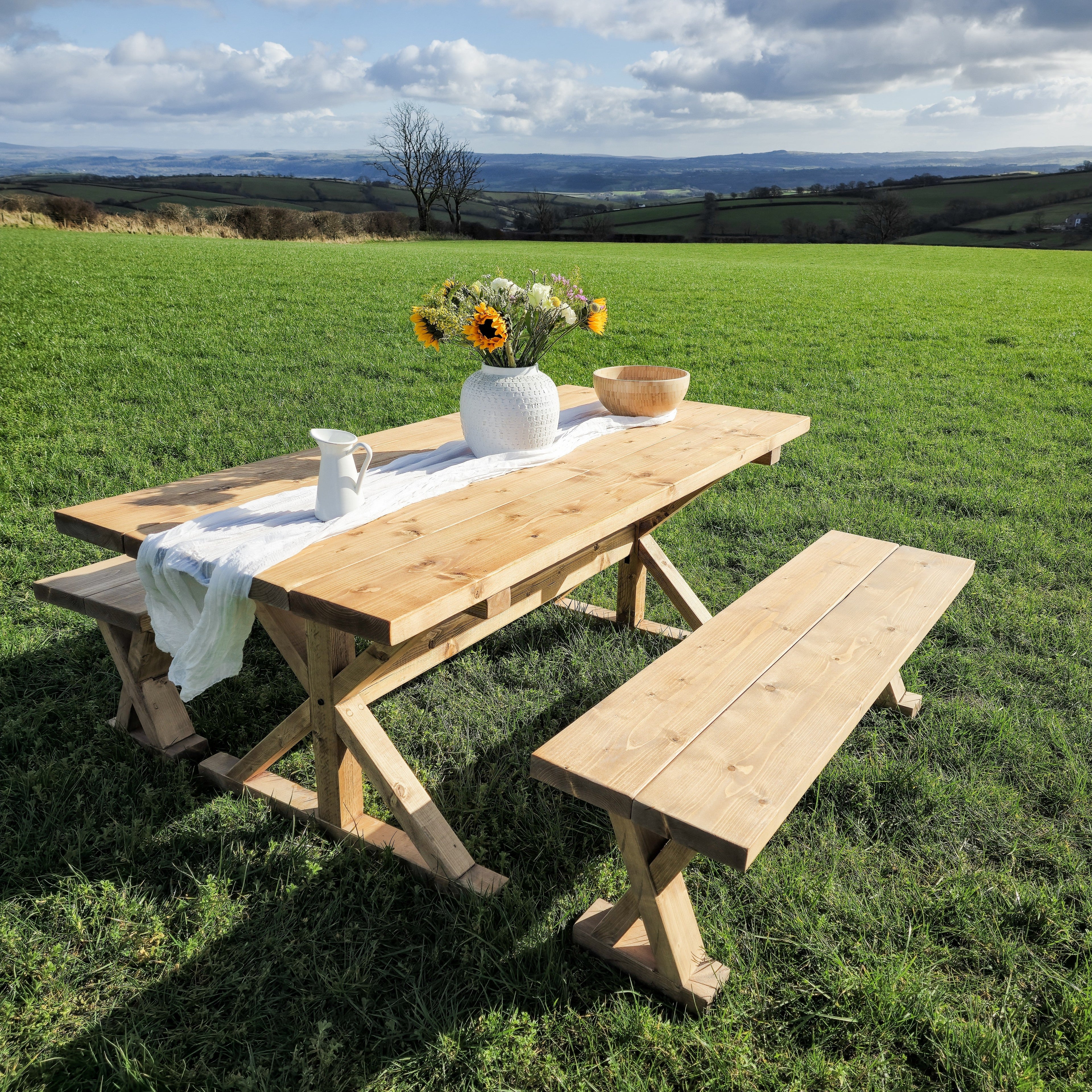Outdoor Table With Timber Cross Legs and Bench - My Store