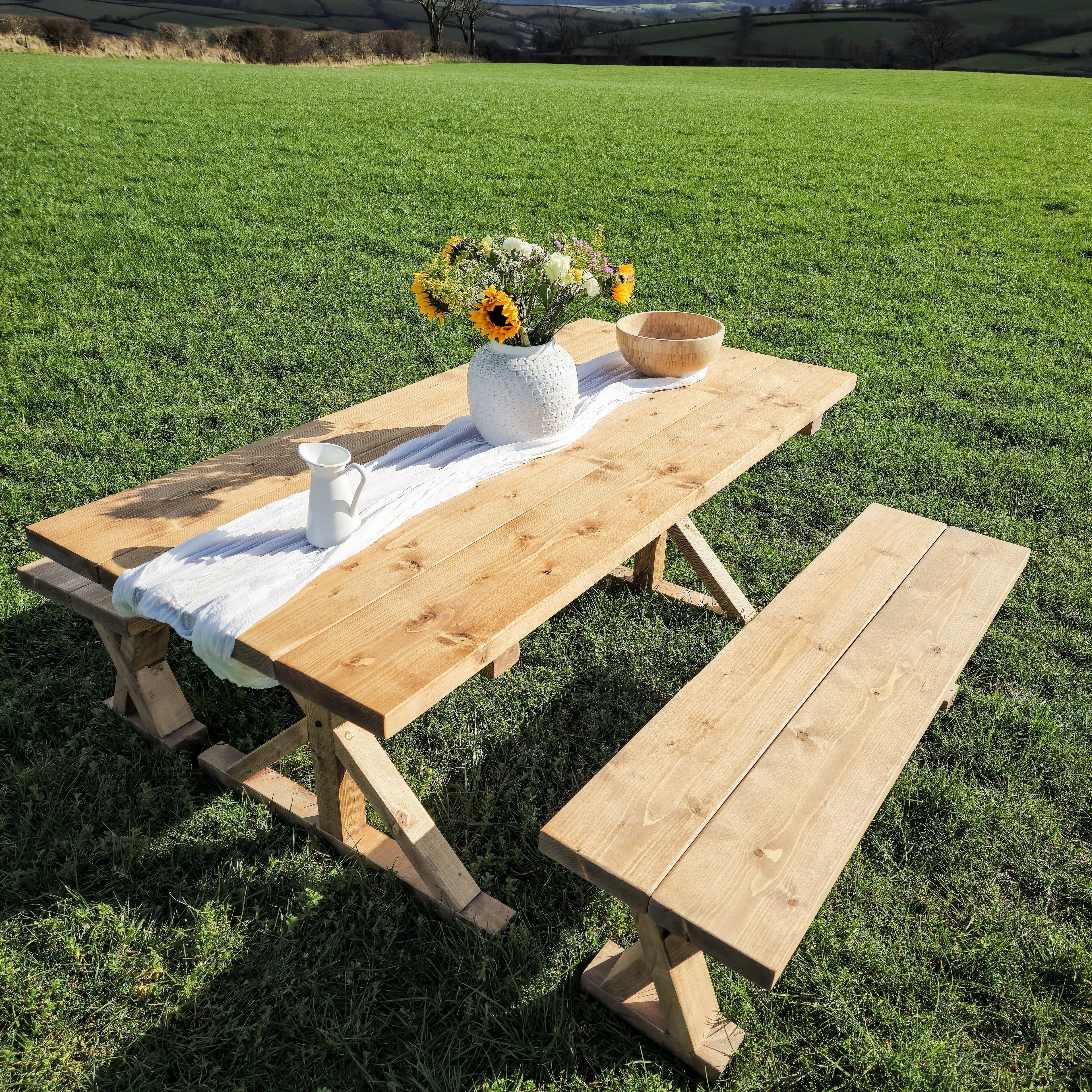 Outdoor Table With Timber Cross Legs and Bench - My Store