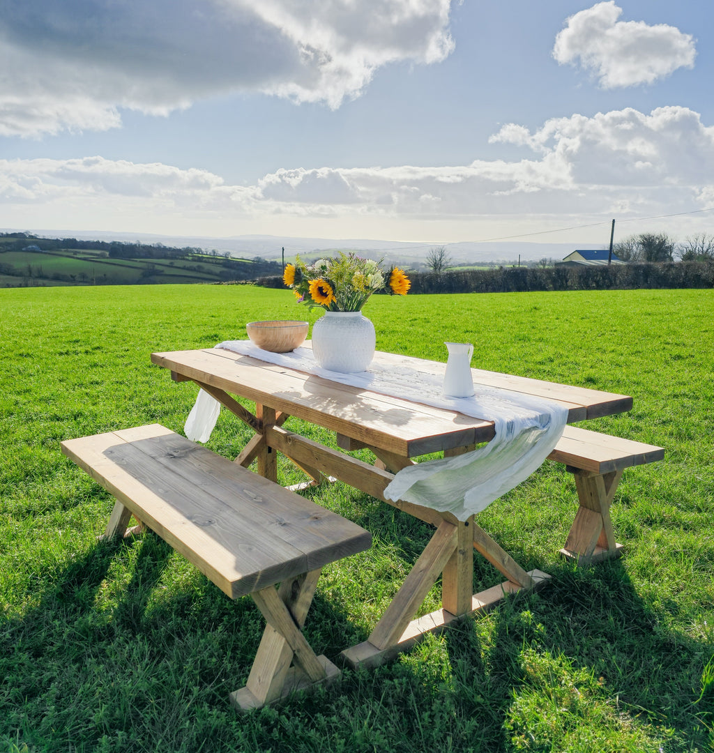 Outdoor Table With Timber Cross Legs and Bench - My Store