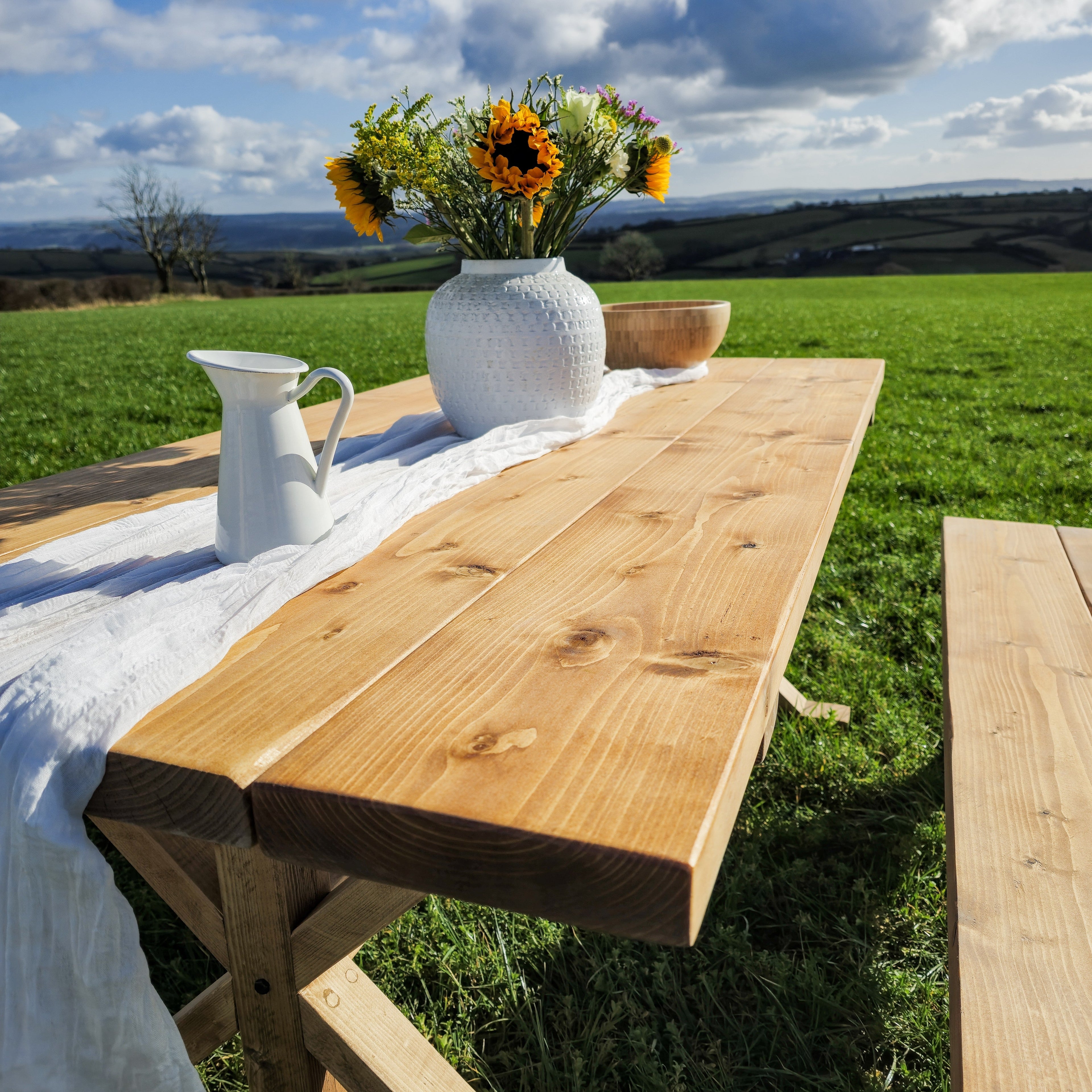 Outdoor Table With Timber Cross Legs and Bench - My Store