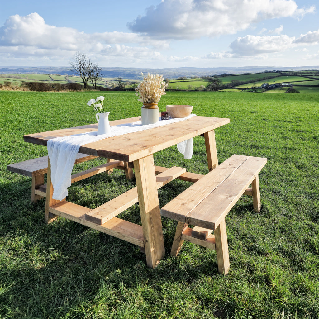 Farmhouse Outdoor Table With Timber Legs and Bench - My Store