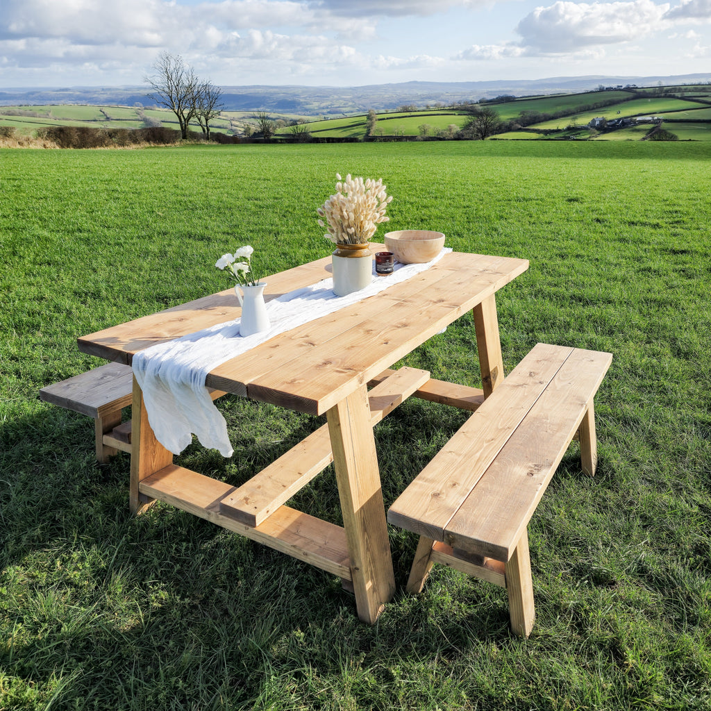 Farmhouse Outdoor Table With Timber Legs and Bench - My Store