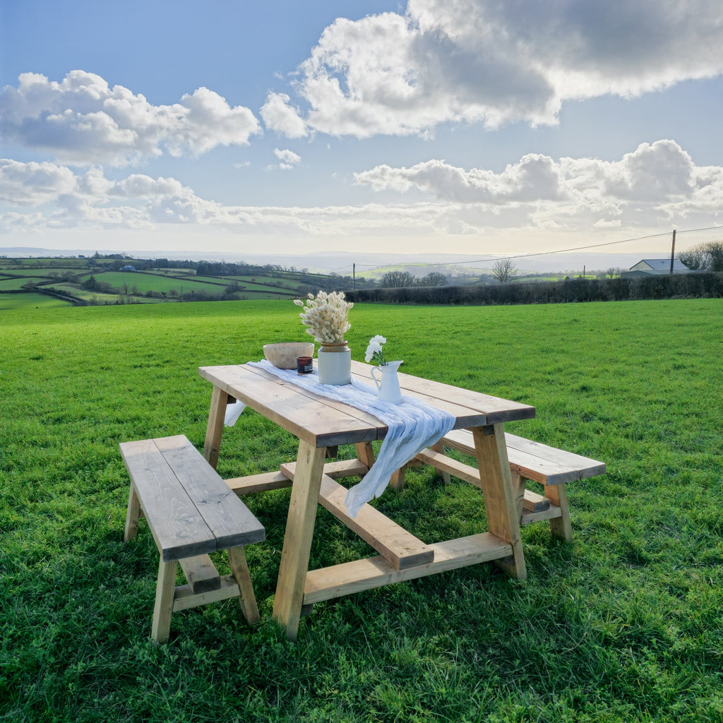 Farmhouse Outdoor Table With Timber Legs and Bench - My Store