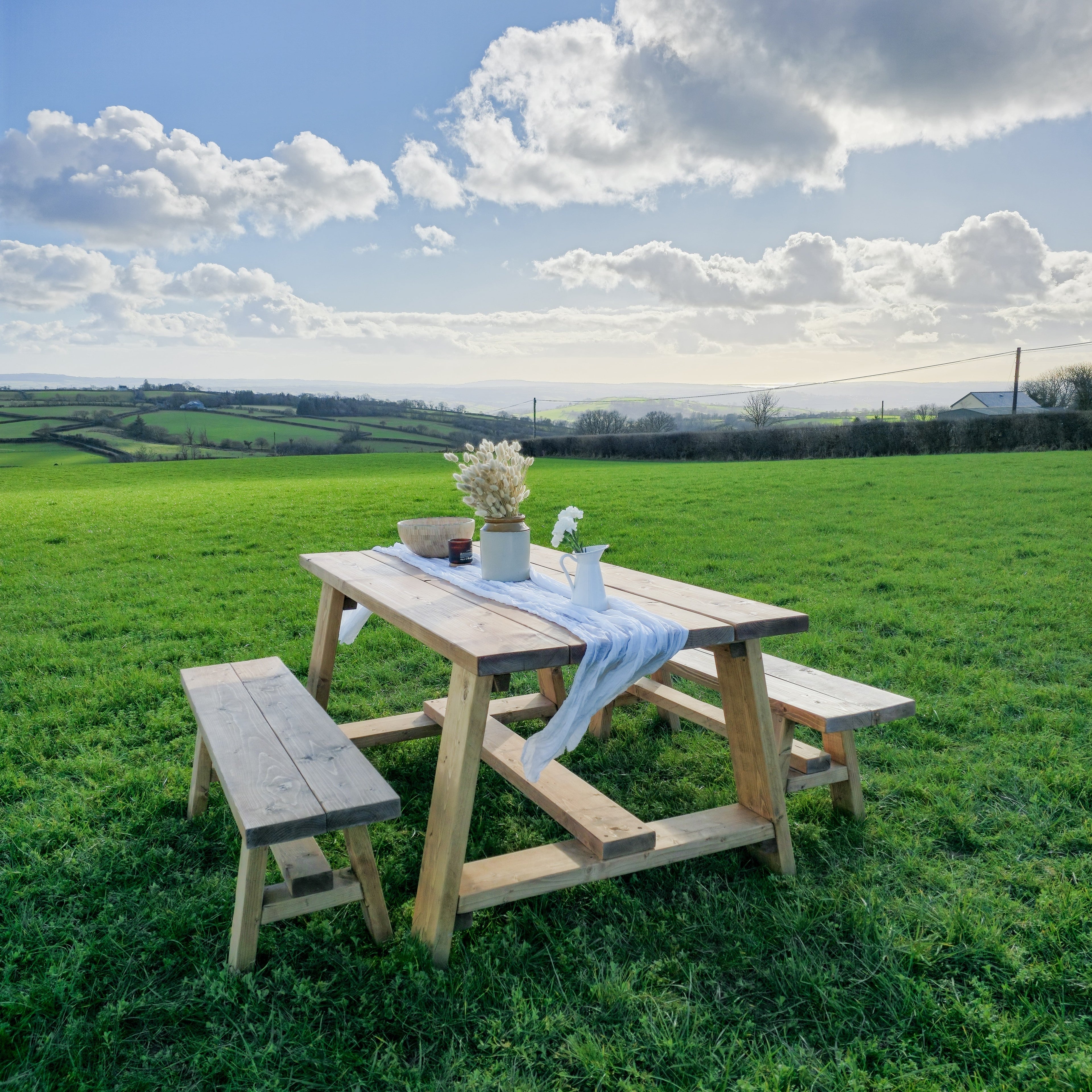 Farmhouse Outdoor Table With Timber Legs and Bench - My Store