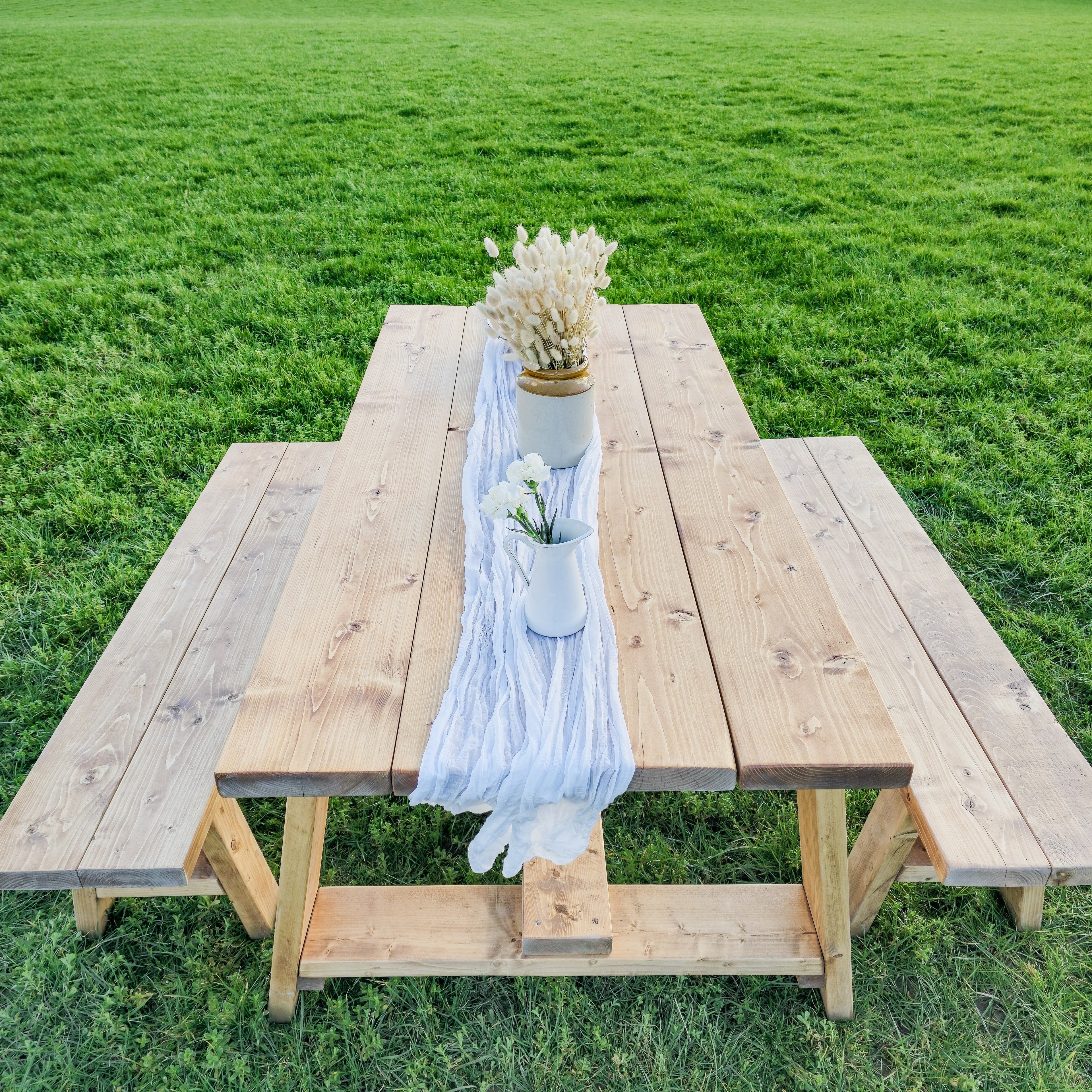 Farmhouse Outdoor Table With Timber Legs and Bench - My Store