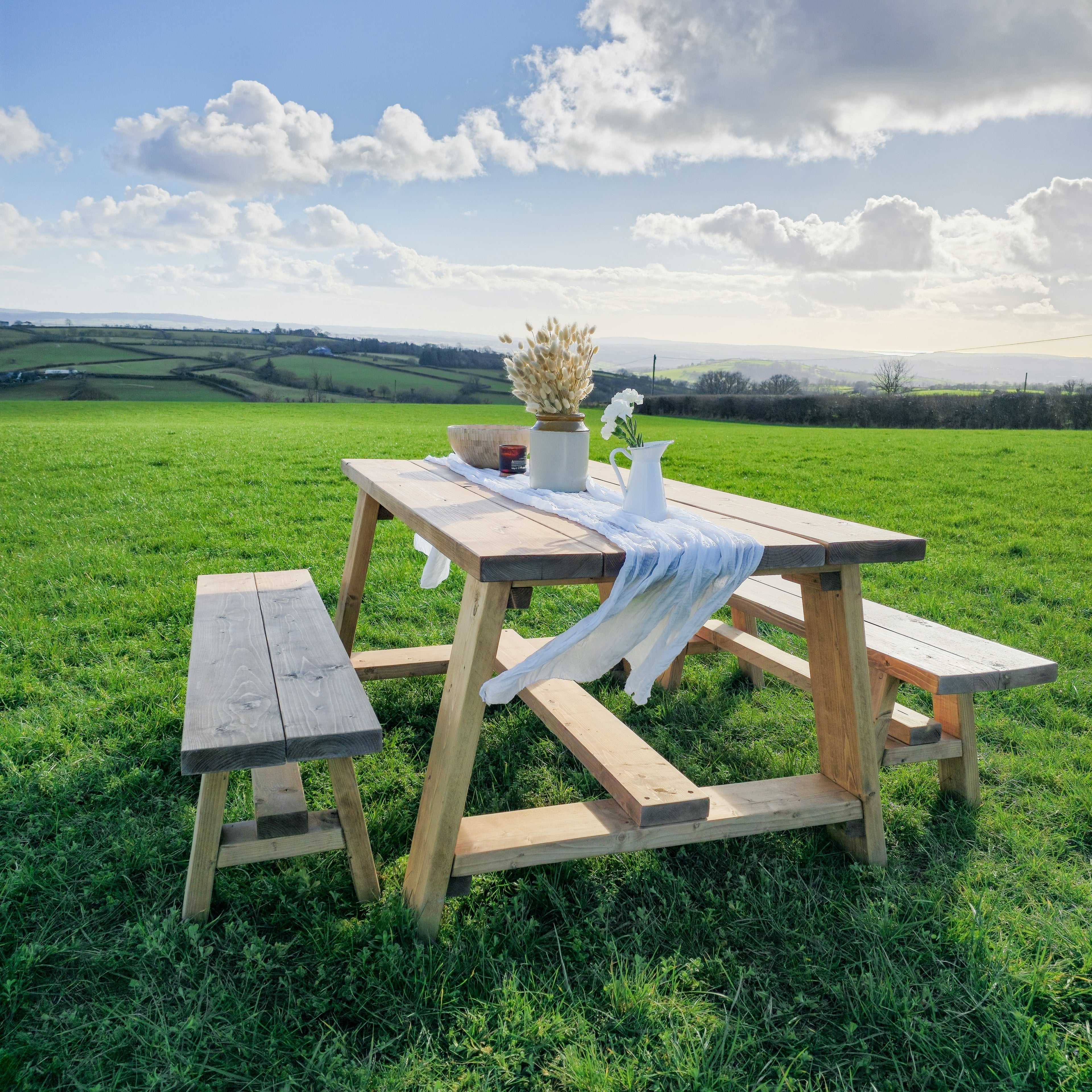 Farmhouse Outdoor Table With Timber Legs and Bench - My Store