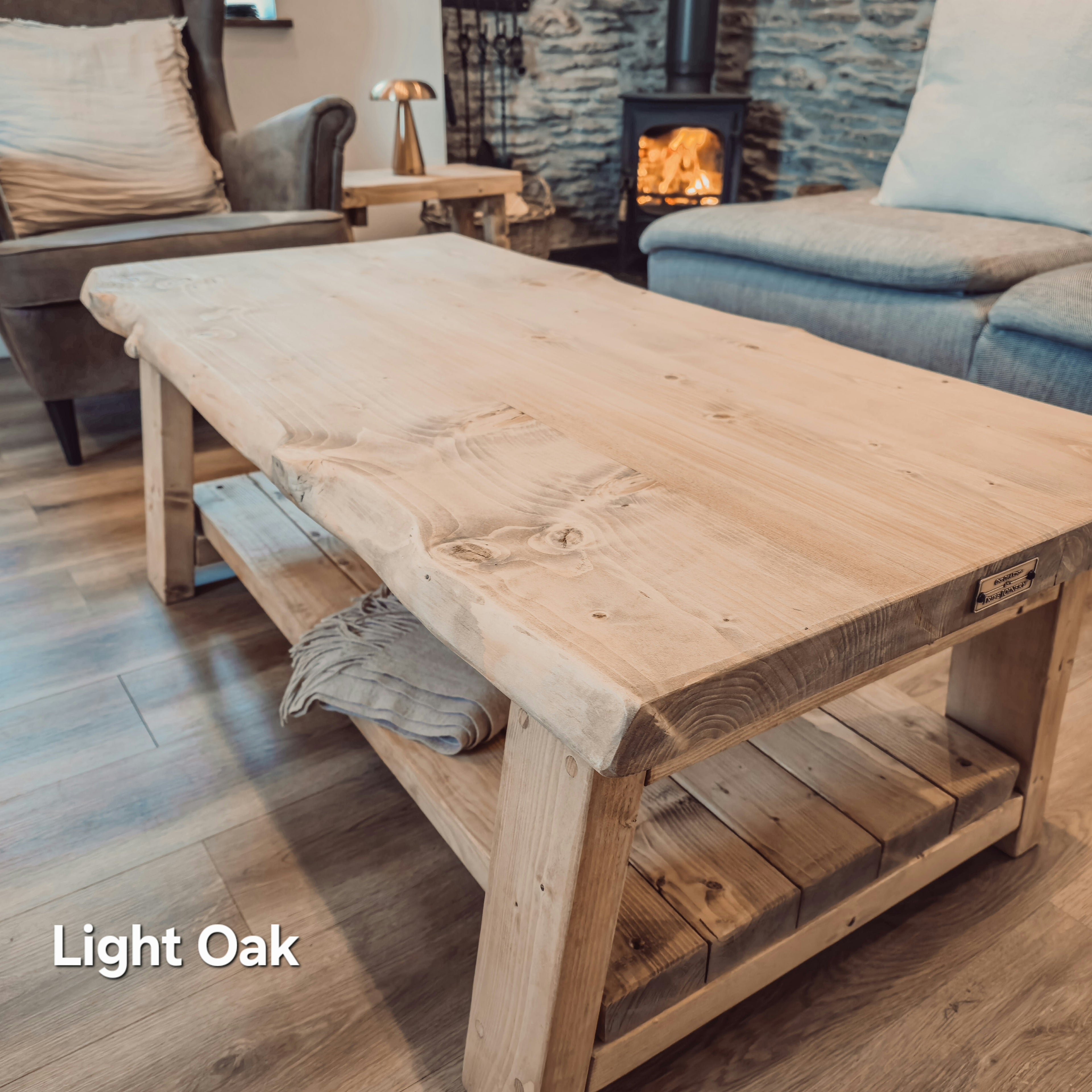 Cara Live Edge Rustic Wooden Coffee Table With Shelf - My Store