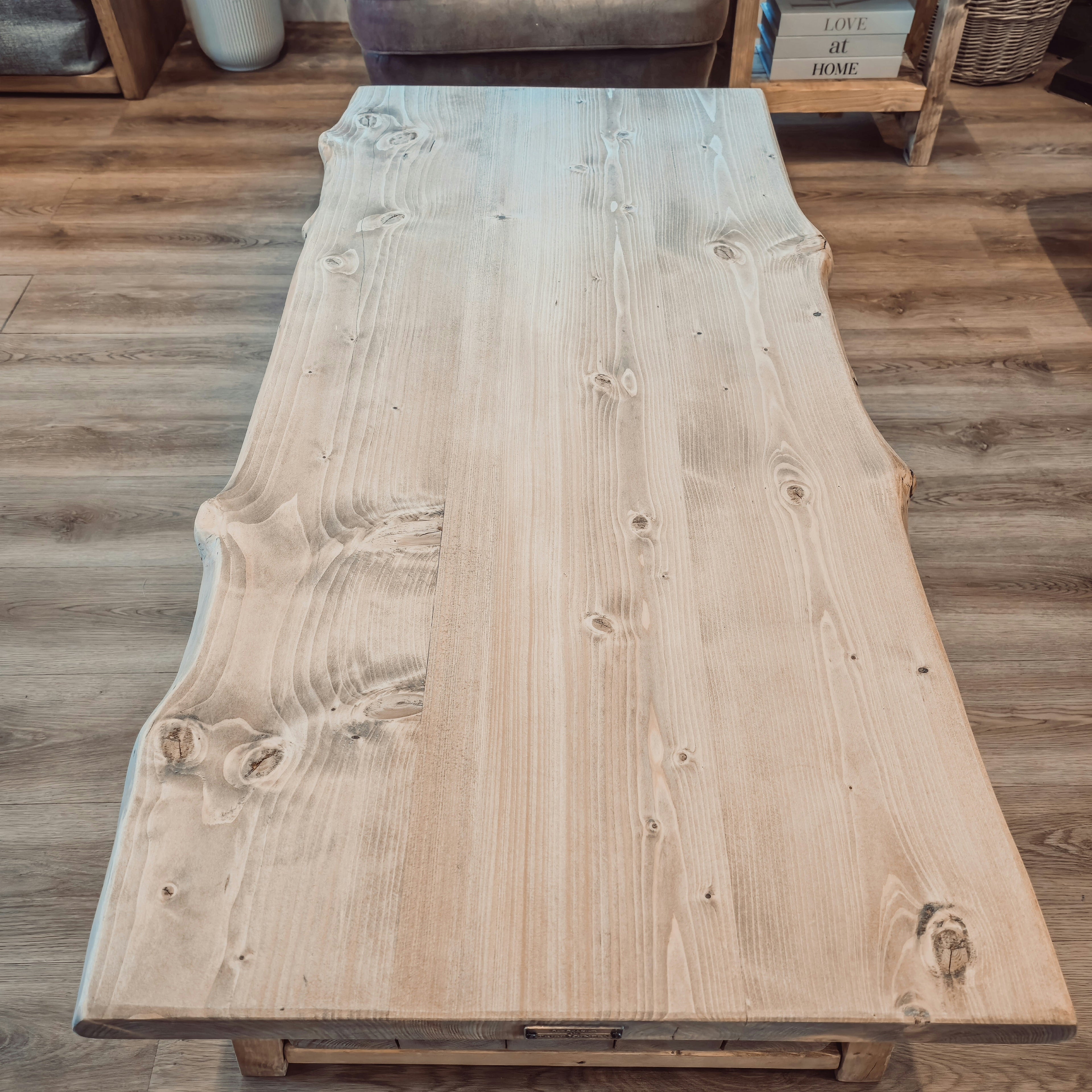 Cara Live Edge Rustic Wooden Coffee Table With Shelf - My Store