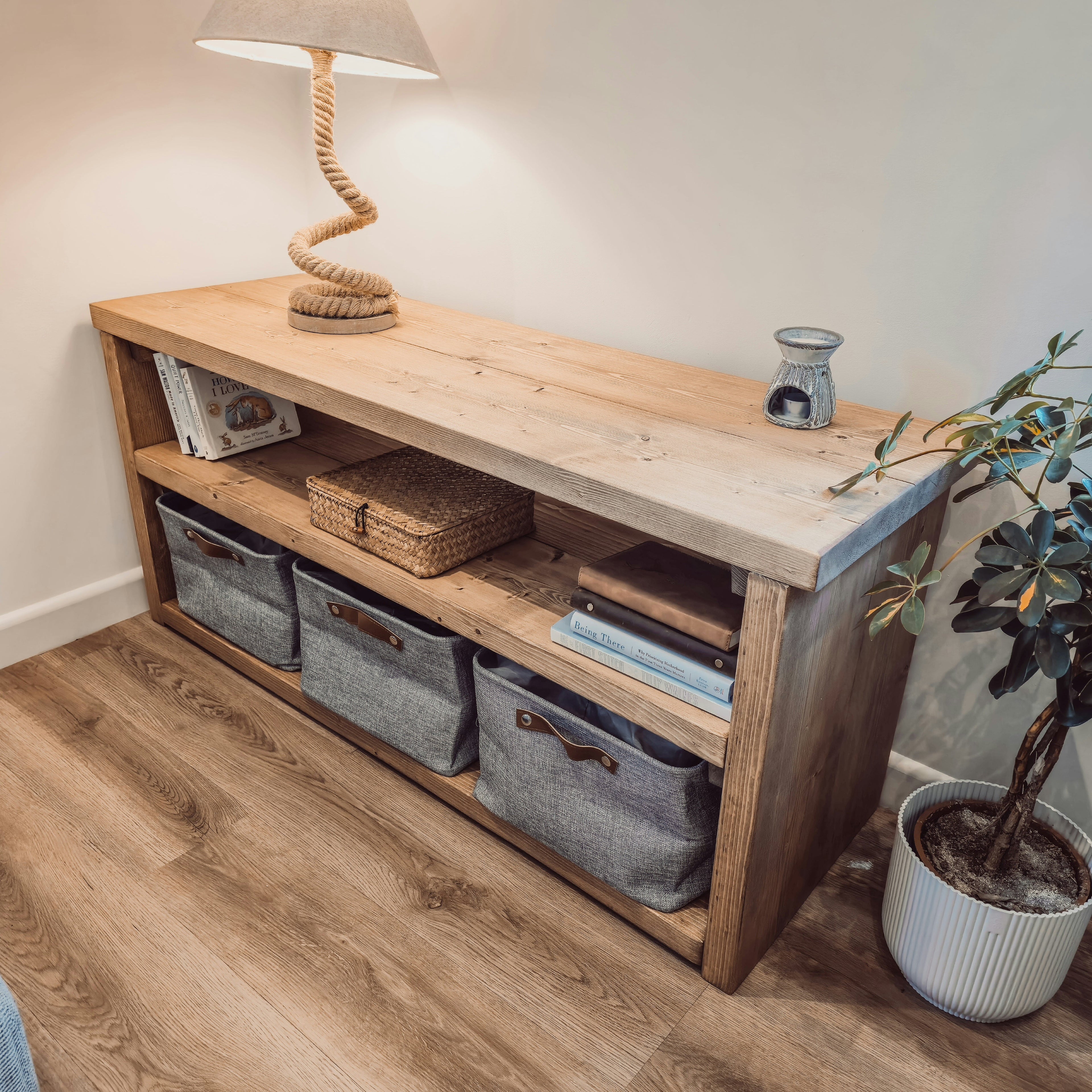 Norwyn 2-Tier Storage Unit / Bookshelf / Toy Storage / Living Room Storage / Shoe Storage Rustic Storage Unit Solid Wood Cottage Style /Book Shelf - My Store