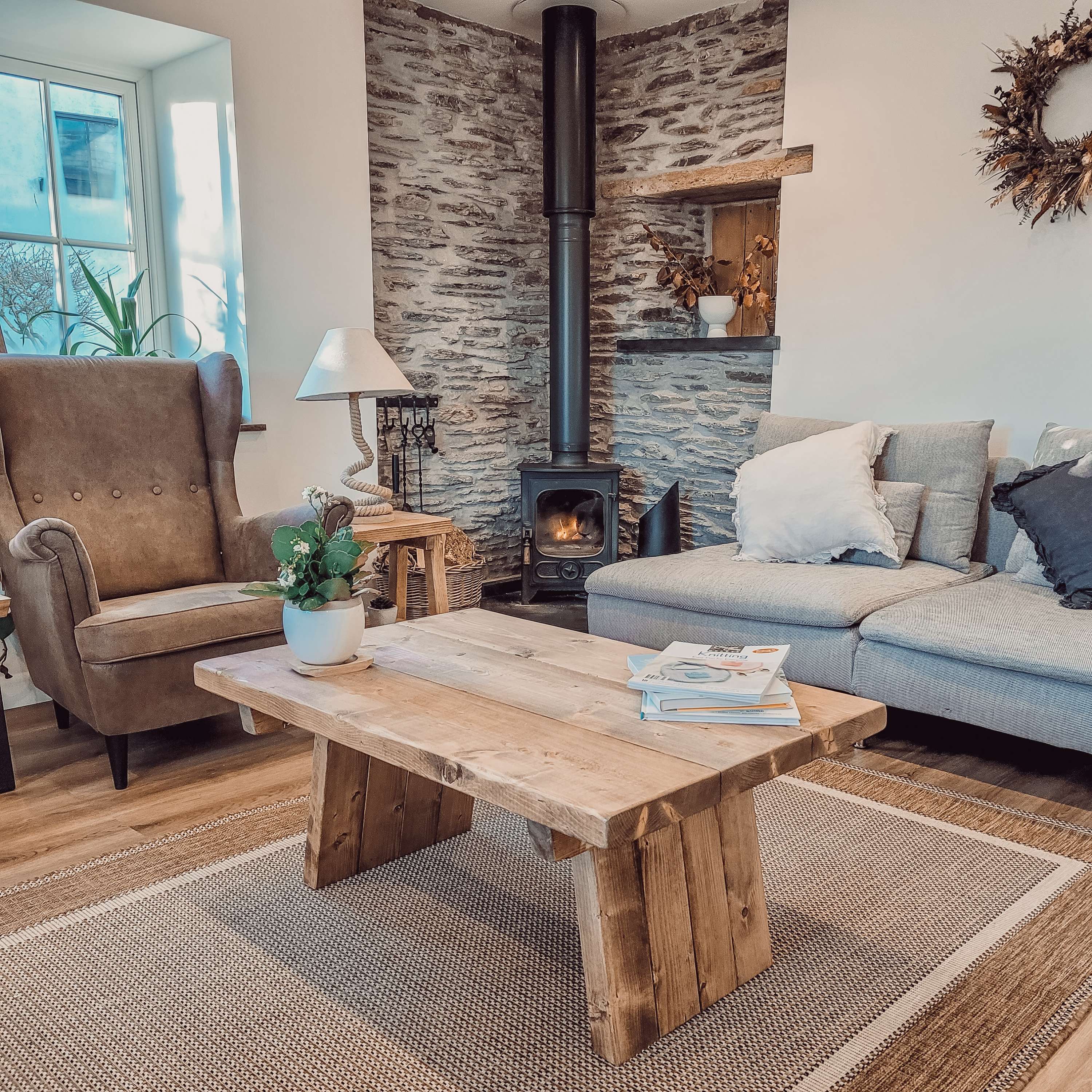 DIAN Rustic Wooden Coffee Table With Angled Legs - My Store