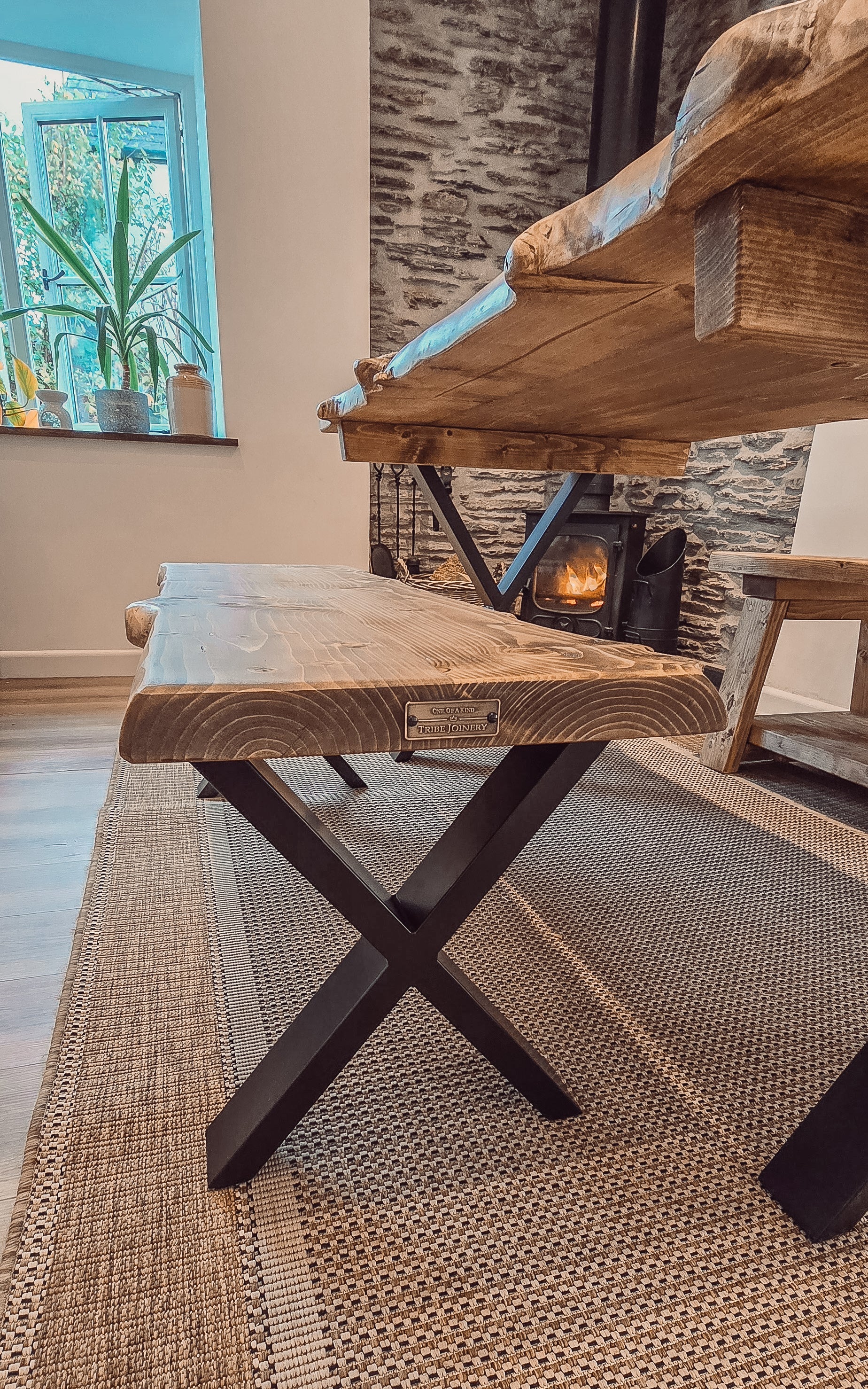 Live / Waney Edge Dining Table With X Cross Metal Legs - My Store