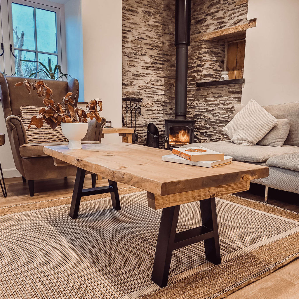 VELA Live / Waney Edge Coffee Table With Metal A Frame Legs - My Store