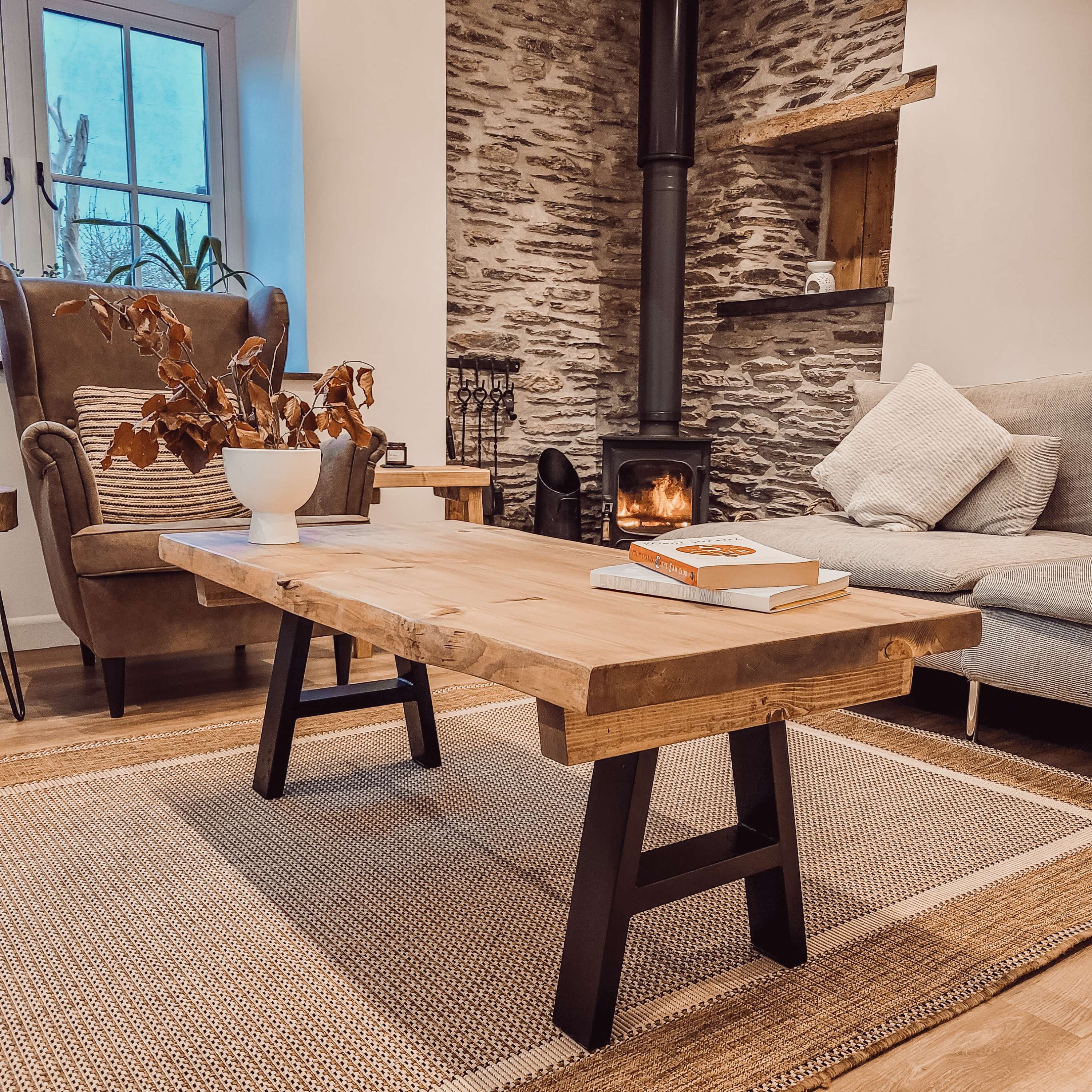 VELA Live / Waney Edge Coffee Table With Metal A Frame Legs - My Store