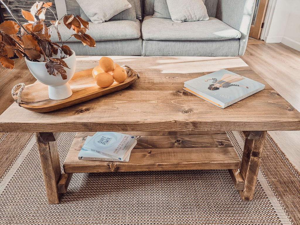 ARBA Rustic Wooden Coffee Table With Shelf - My Store