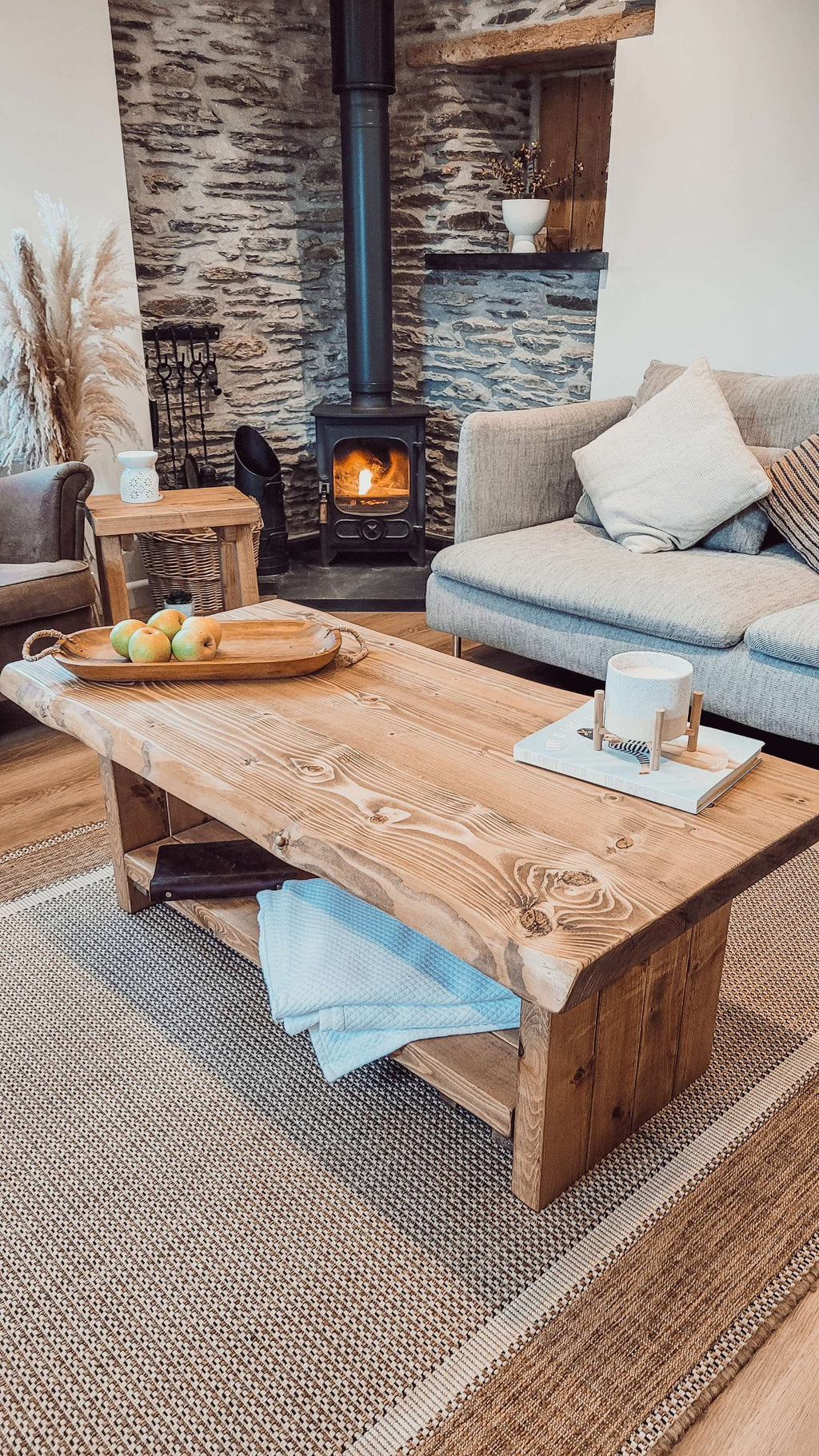 LORIE Chunky Live / Waney Edge Coffee Table With Shelf - My Store