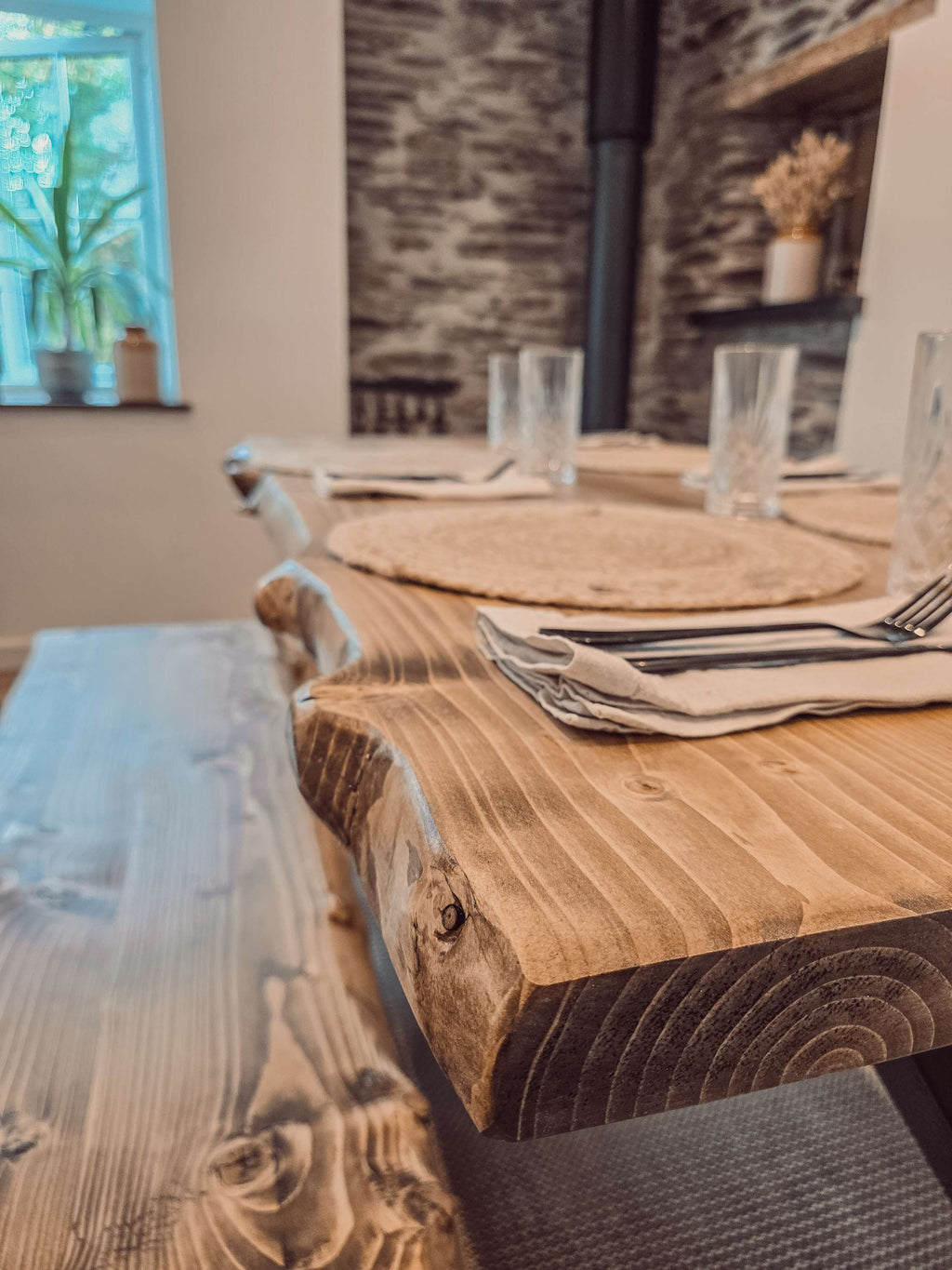 Live / Waney Edge Dining Table With X Cross Metal Legs - My Store