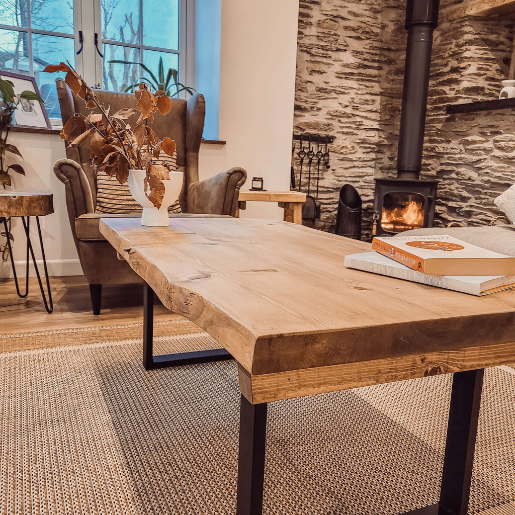 ALVA Live / Waney Edge Coffee Table With Metal Square Legs - My Store