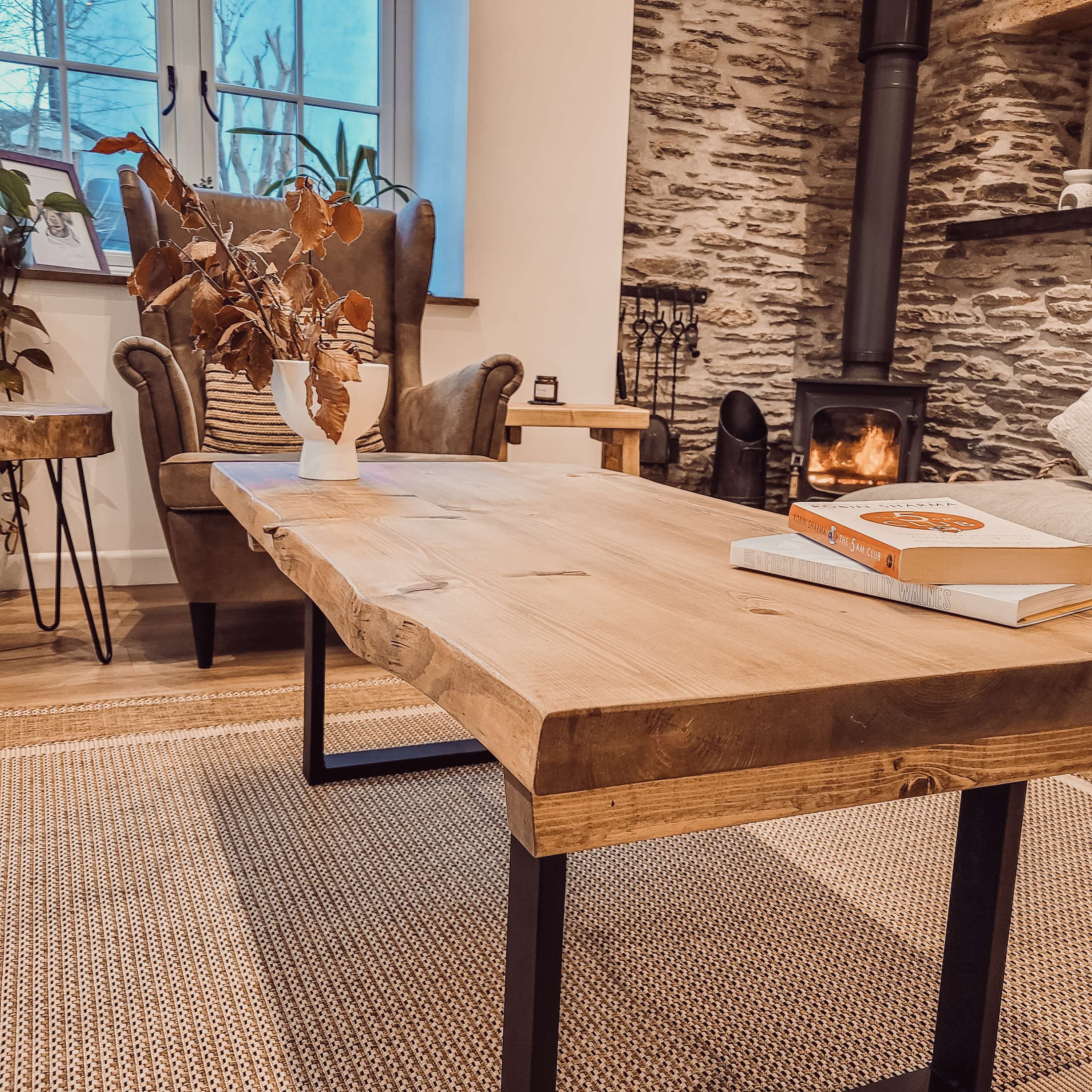 ALVA Live / Waney Edge Coffee Table With Metal Square Legs - My Store