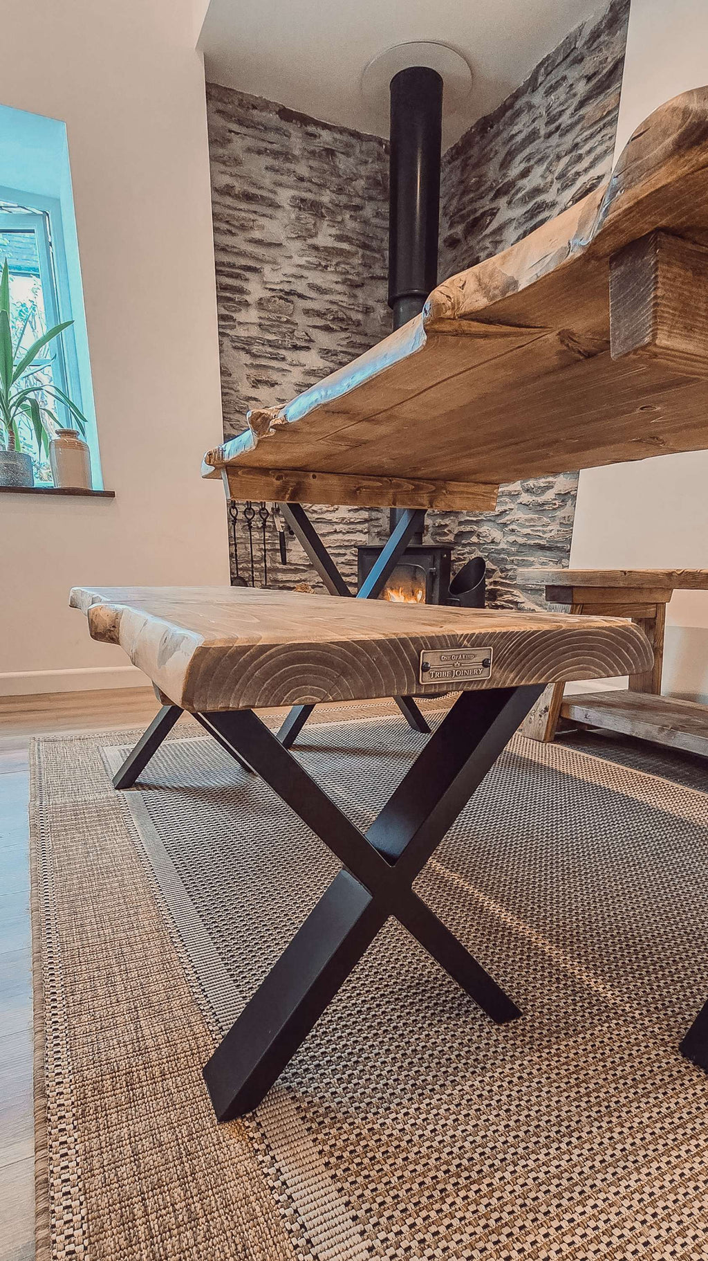 Bench For Dining Table Live / Waney Edge With Metal X Legs - My Store