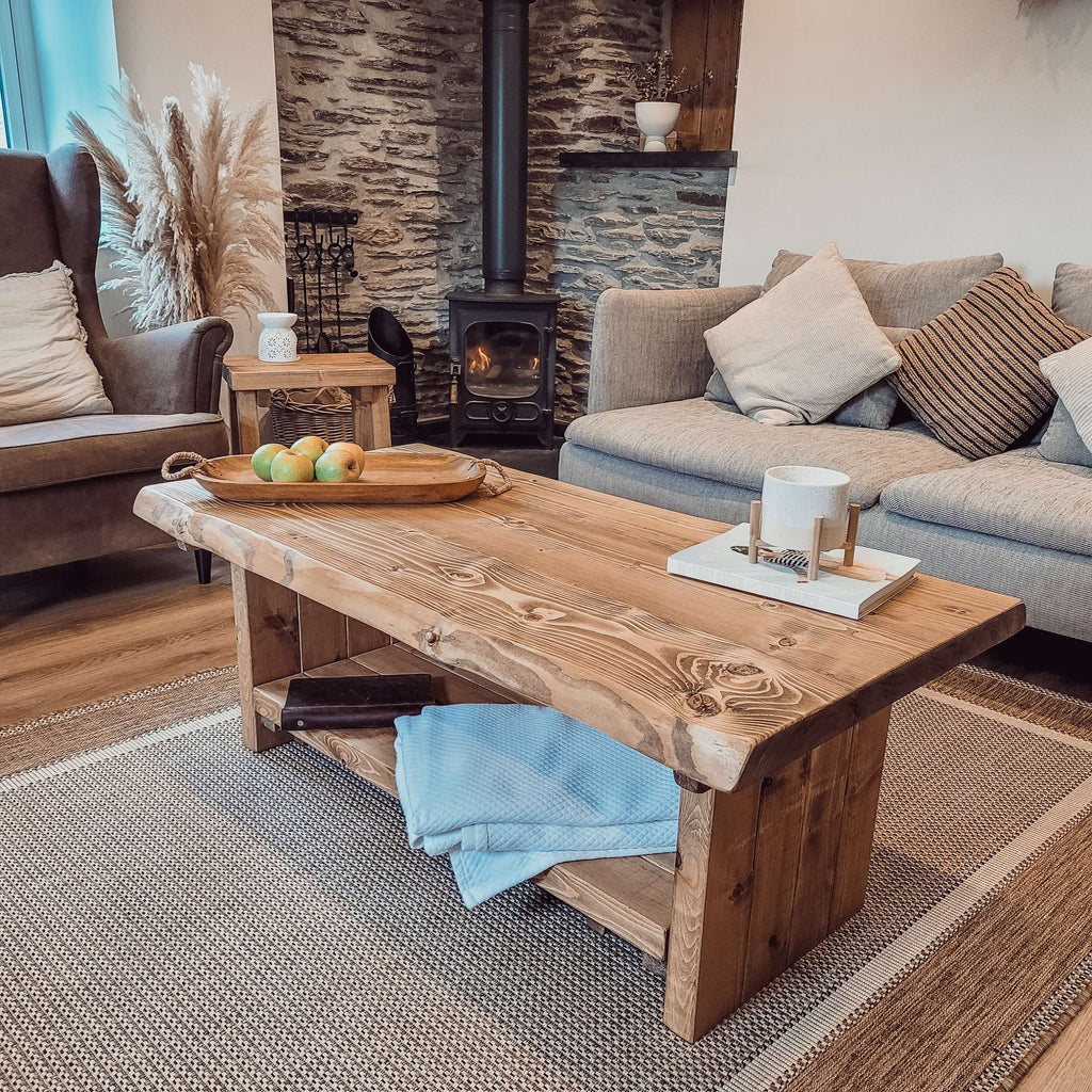 LORIE Chunky Live / Waney Edge Coffee Table With Shelf - My Store