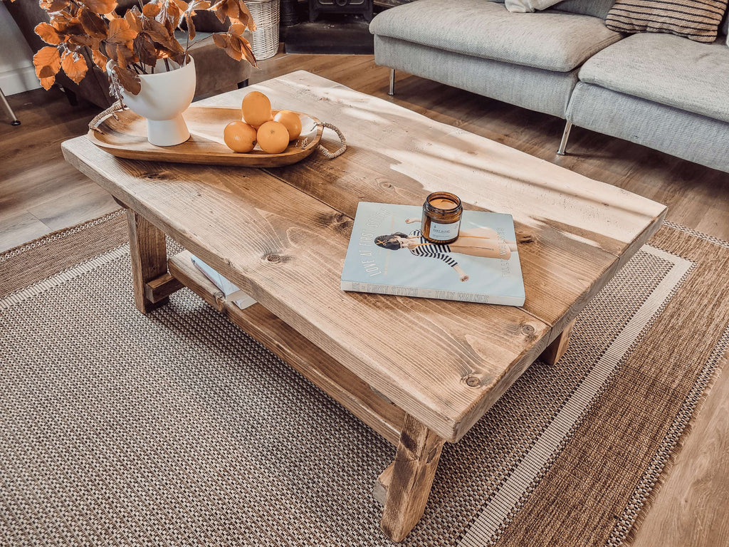ARBA Rustic Wooden Coffee Table With Shelf - My Store