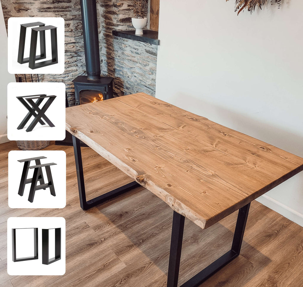 Live / Waney Edge Dining Table With 4 Types of Metal Legs - My Store