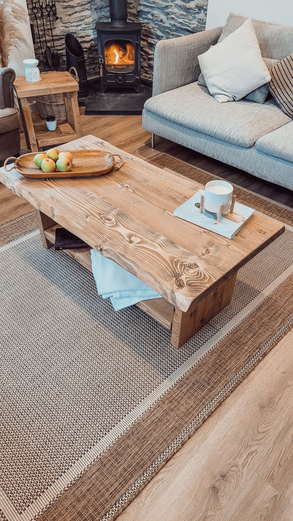 LORIE Chunky Live / Waney Edge Coffee Table With Shelf - My Store