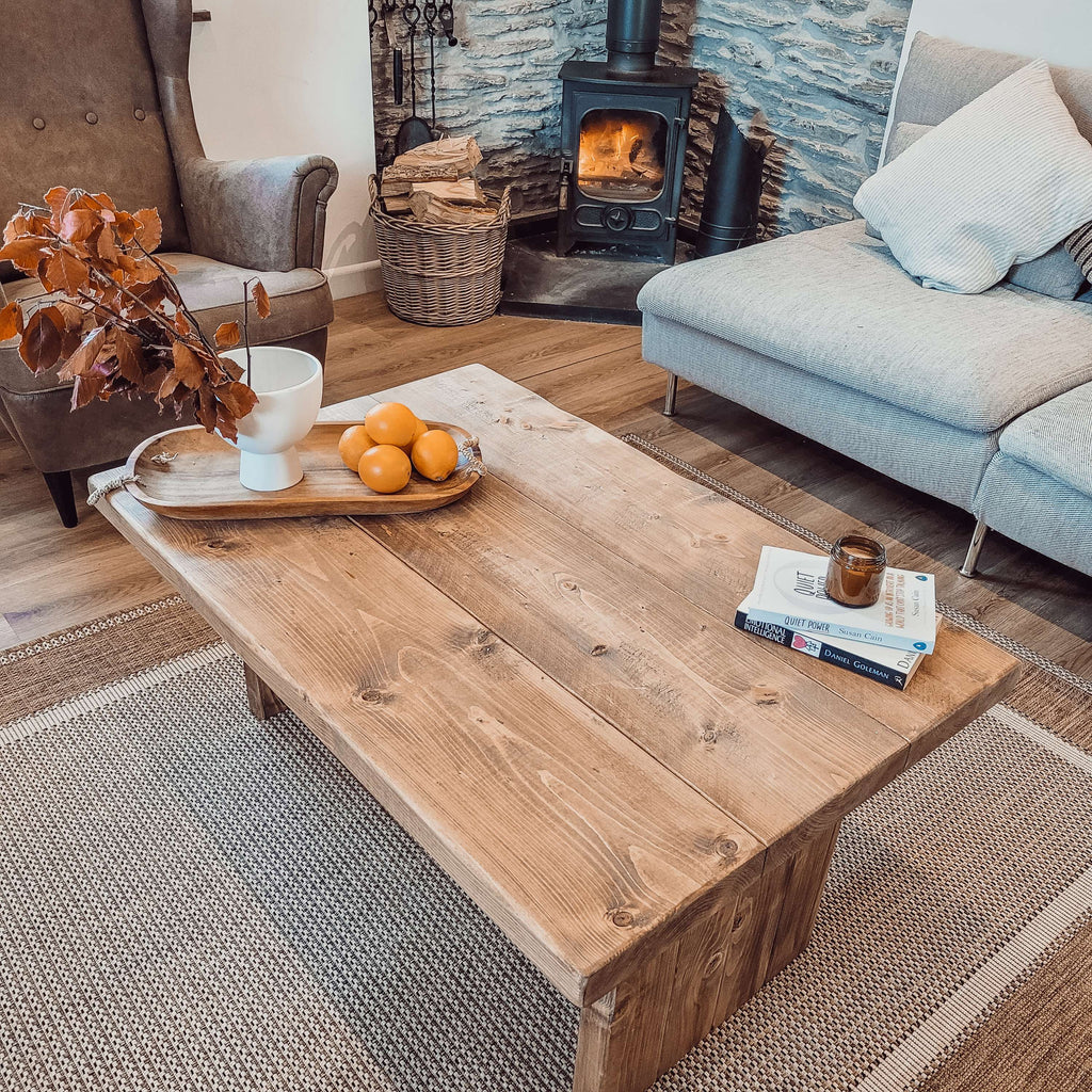 ORIAN Rustic Wooden Coffee Table With Square Legs - My Store