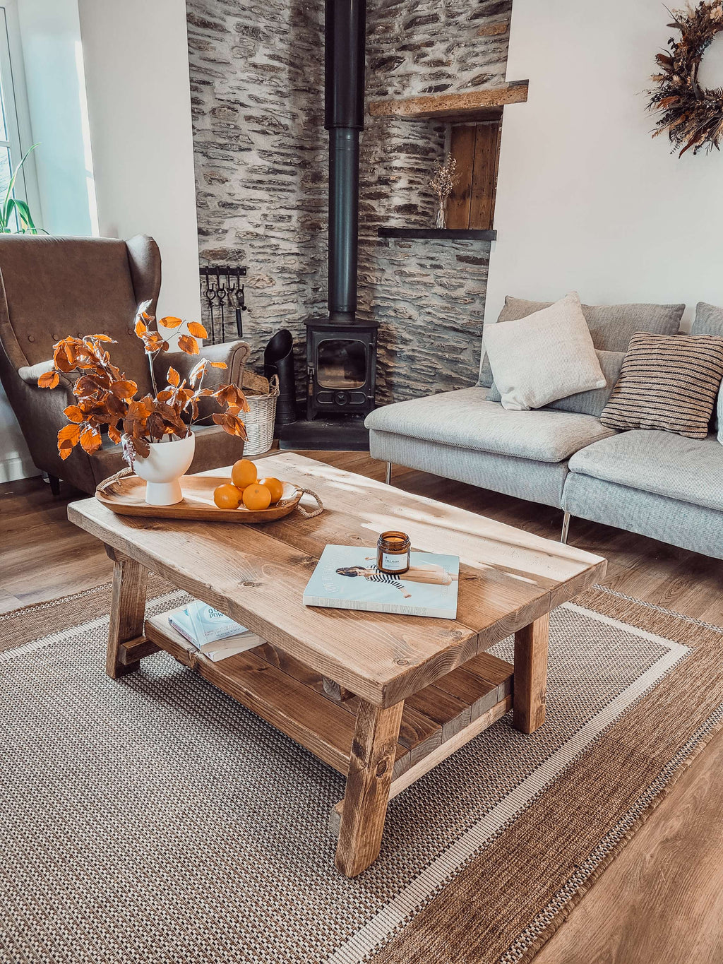 ARBA Rustic Wooden Coffee Table With Shelf - My Store