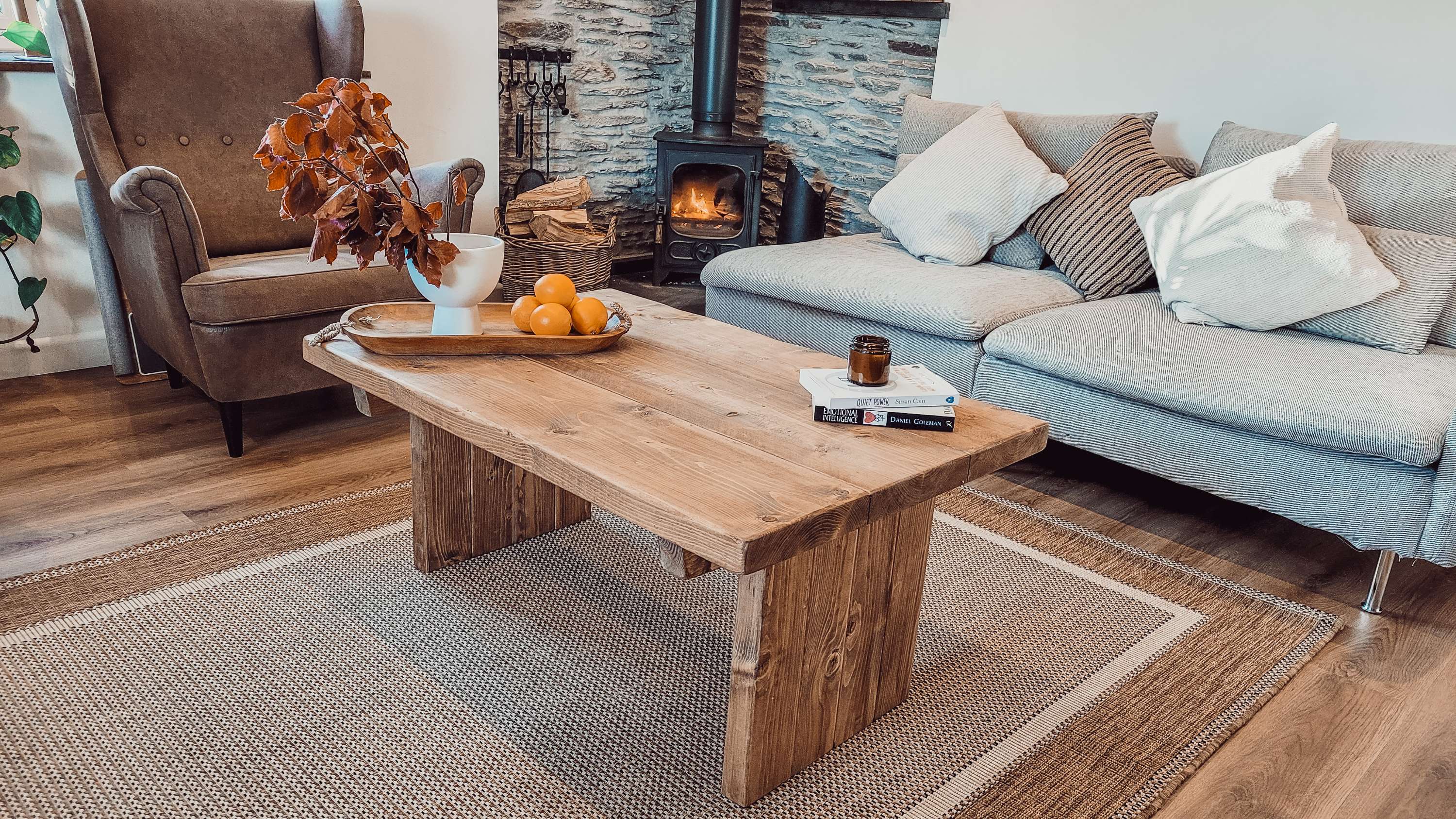 ORIAN Rustic Wooden Coffee Table With Square Legs - My Store