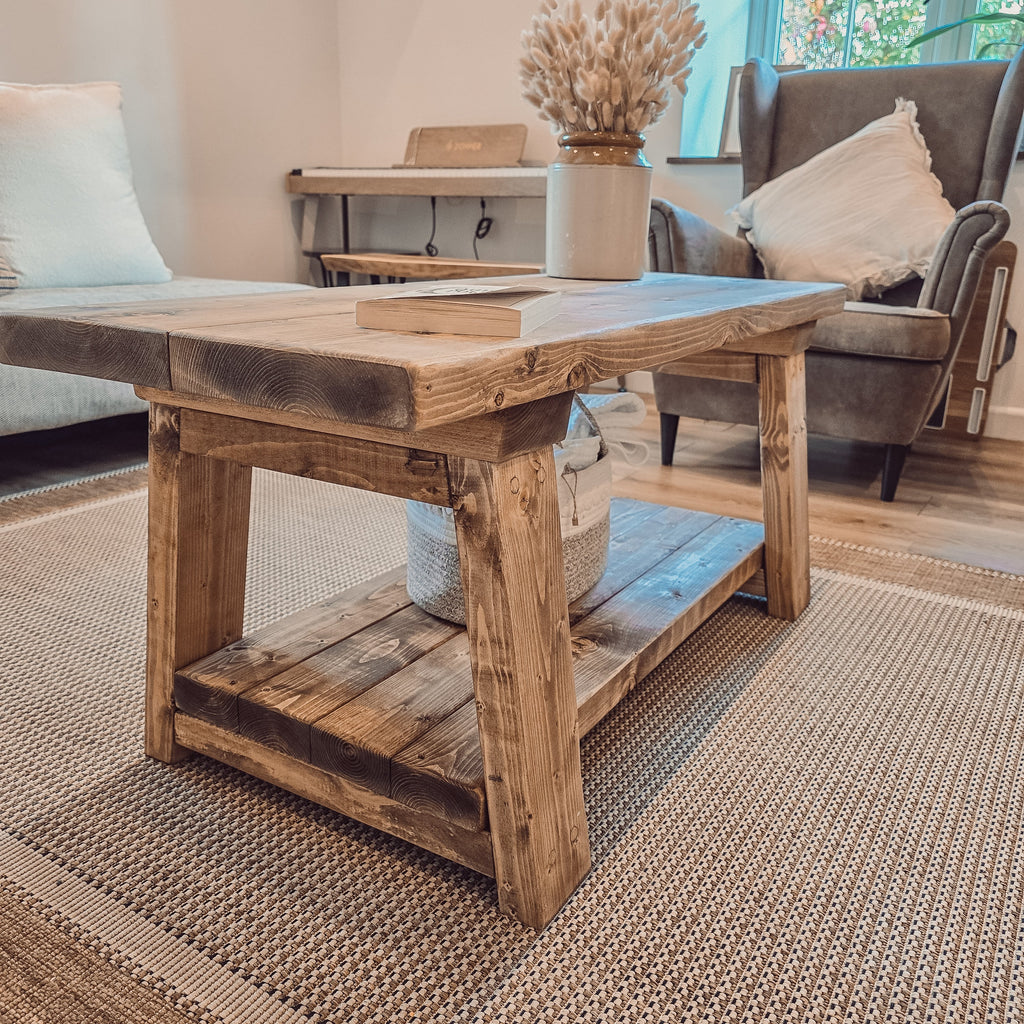 CARA Rustic Wooden Coffee Table With Shelf - My Store