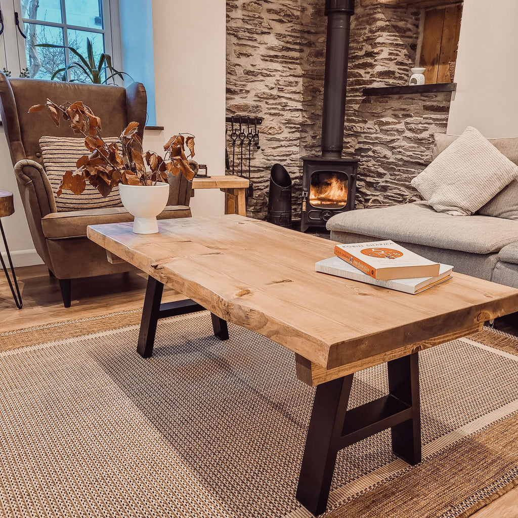 VELA Live / Waney Edge Coffee Table With Metal A Frame Legs - My Store