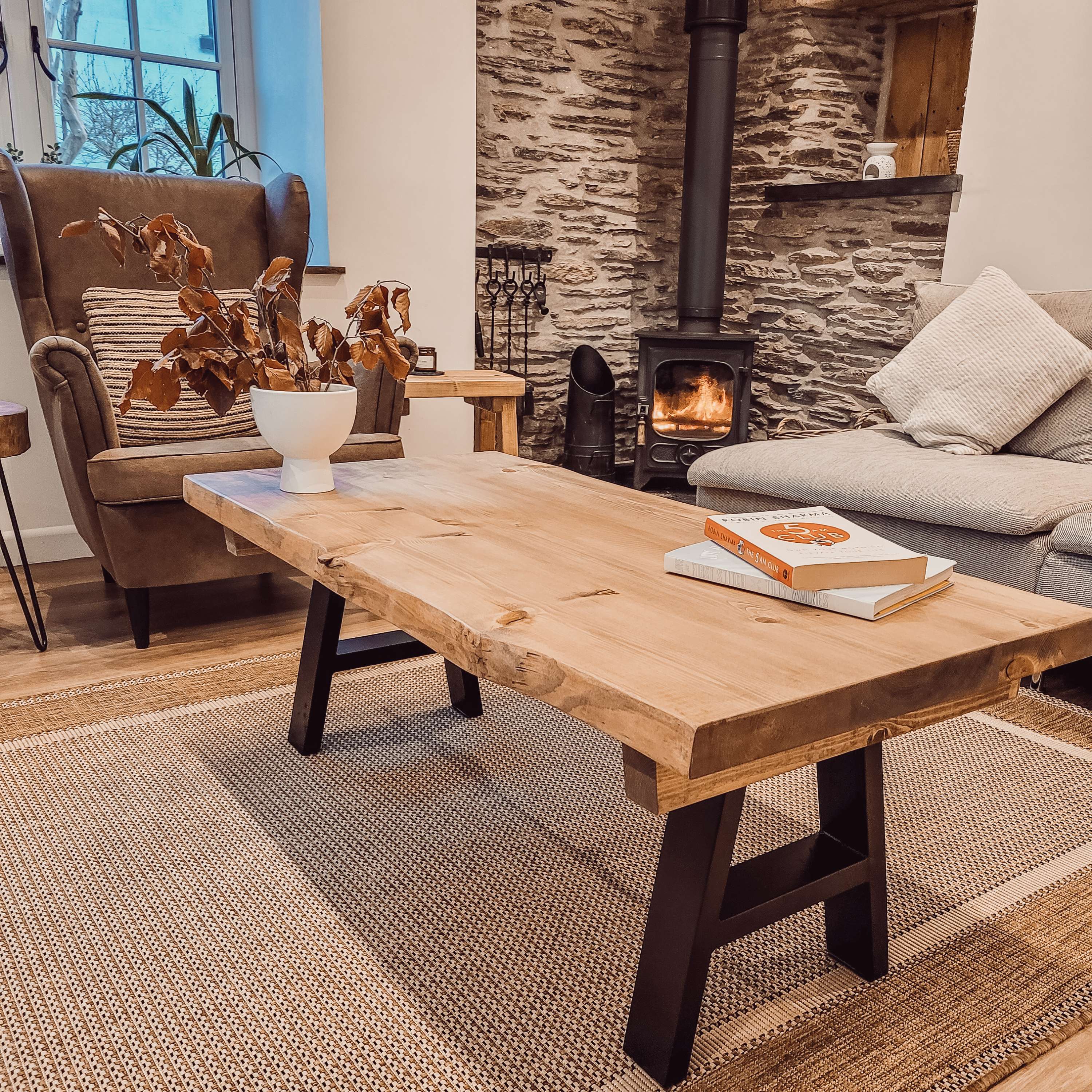 VELA Live / Waney Edge Coffee Table With Metal A Frame Legs - My Store
